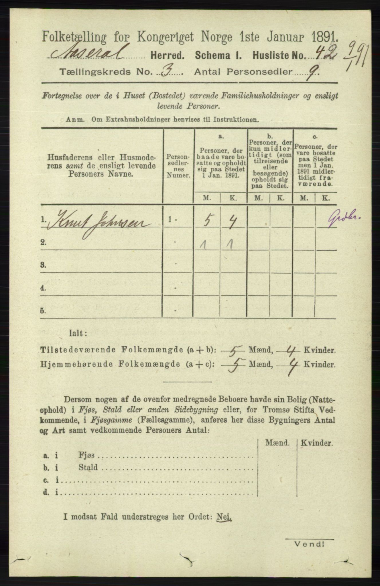 RA, 1891 census for 1026 Åseral, 1891, p. 765