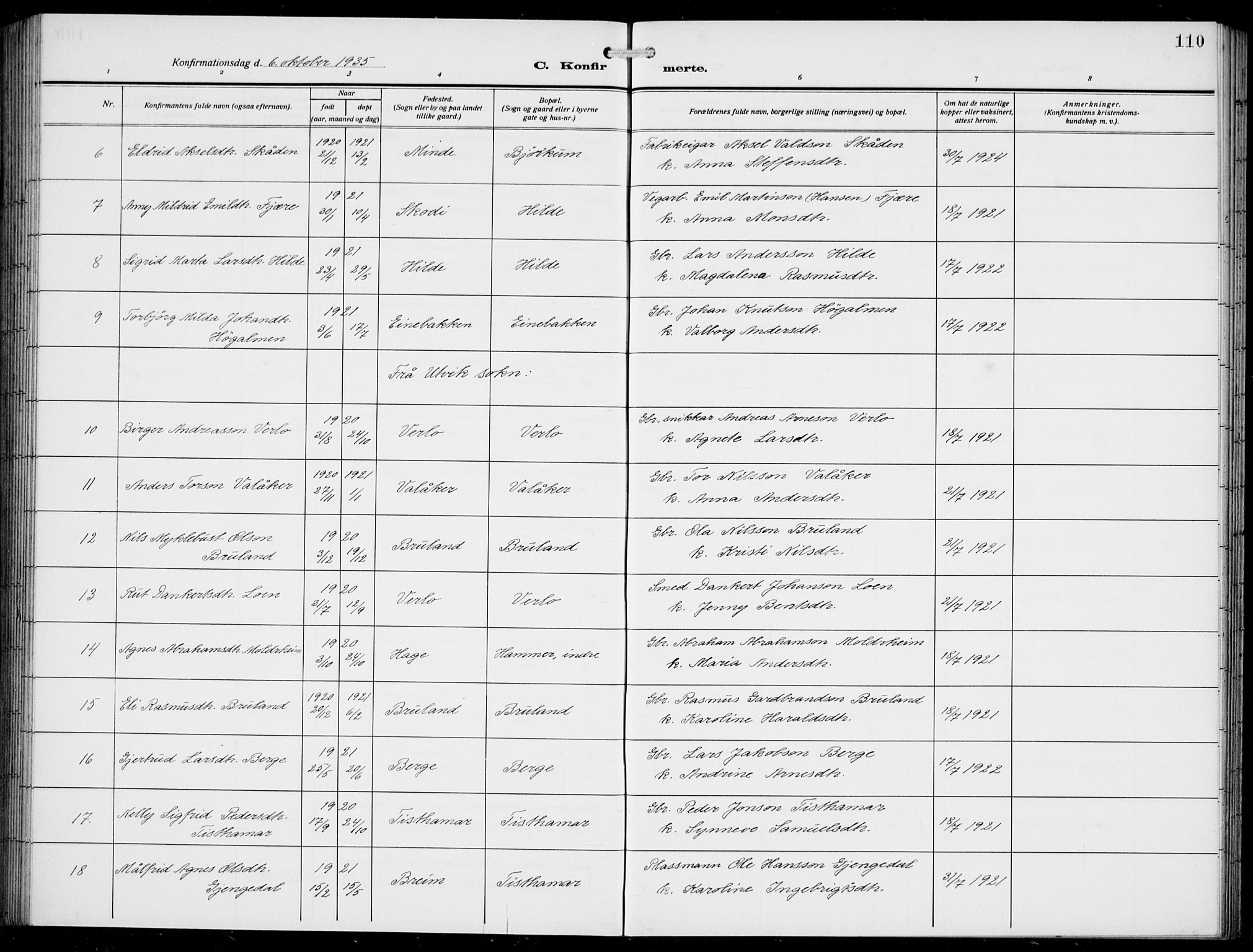 Innvik sokneprestembete, AV/SAB-A-80501: Parish register (copy) no. A 4, 1913-1936, p. 110