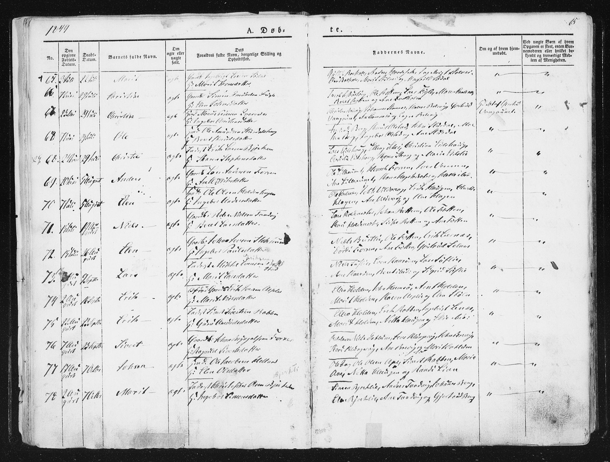 Ministerialprotokoller, klokkerbøker og fødselsregistre - Sør-Trøndelag, AV/SAT-A-1456/630/L0493: Parish register (official) no. 630A06, 1841-1851, p. 65