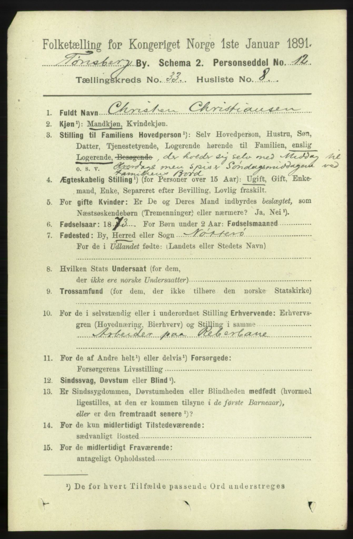 RA, 1891 census for 0705 Tønsberg, 1891, p. 7654