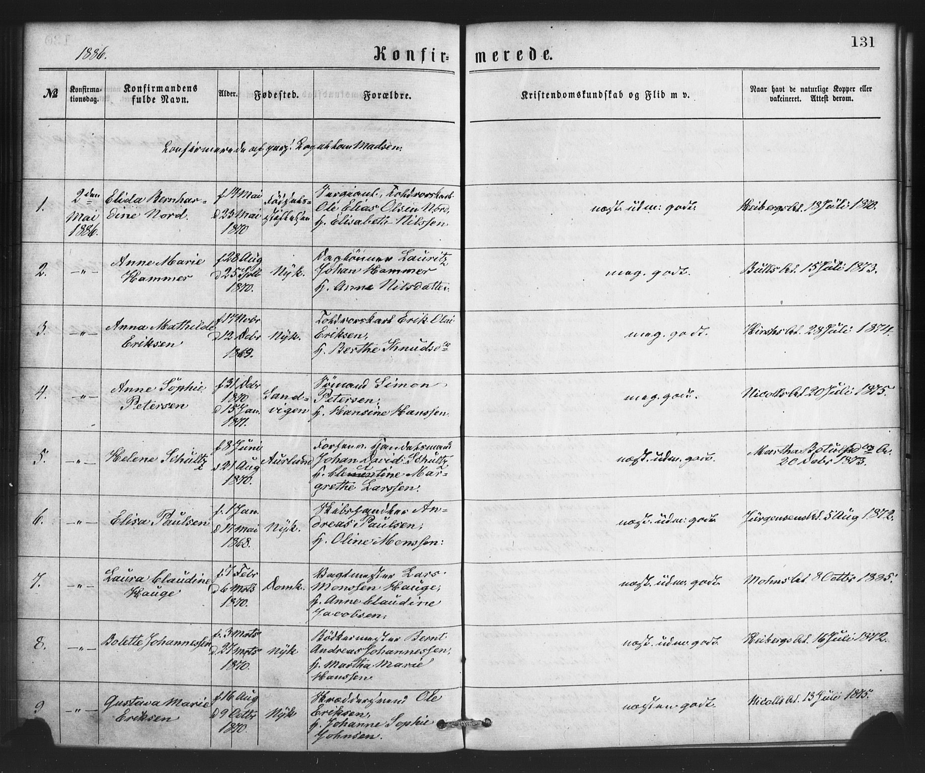 Nykirken Sokneprestembete, SAB/A-77101/H/Haa/L0026: Parish register (official) no. C 5, 1870-1886, p. 131