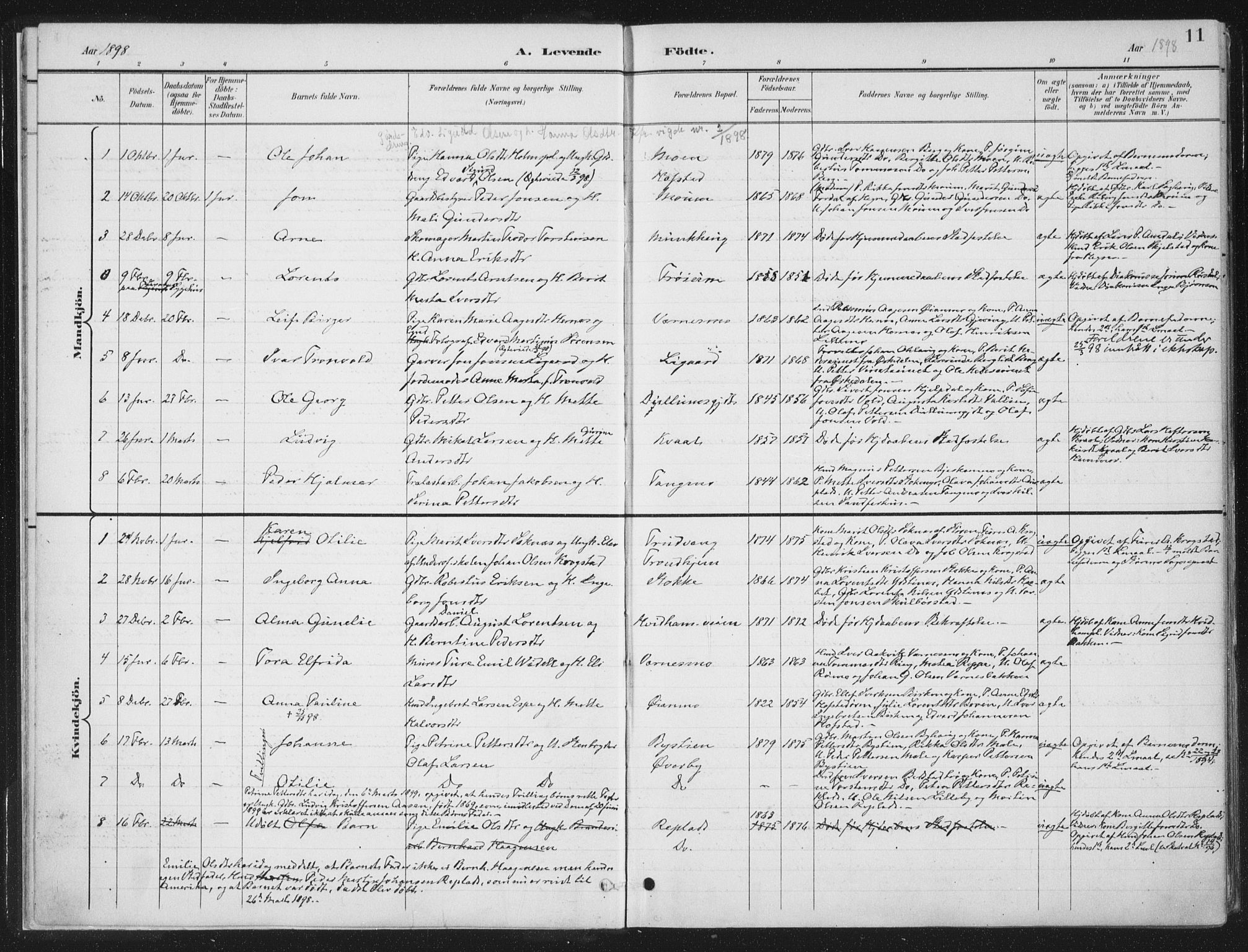 Ministerialprotokoller, klokkerbøker og fødselsregistre - Nord-Trøndelag, SAT/A-1458/709/L0082: Parish register (official) no. 709A22, 1896-1916, p. 11