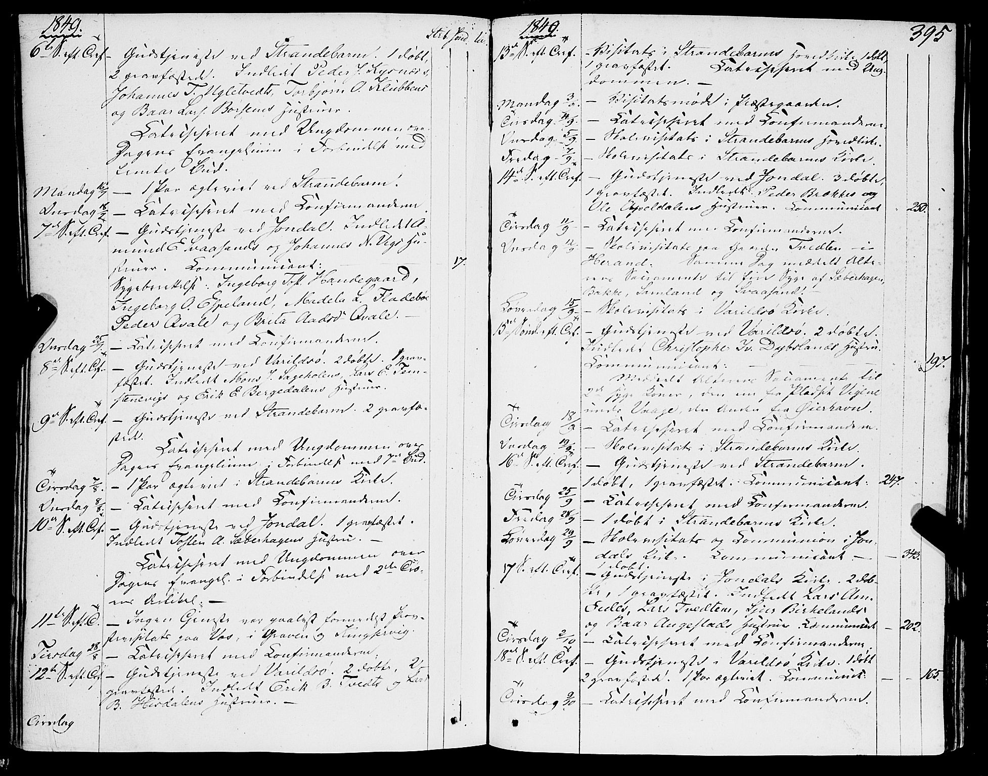 Strandebarm sokneprestembete, AV/SAB-A-78401/H/Haa: Parish register (official) no. A 7, 1844-1872, p. 395