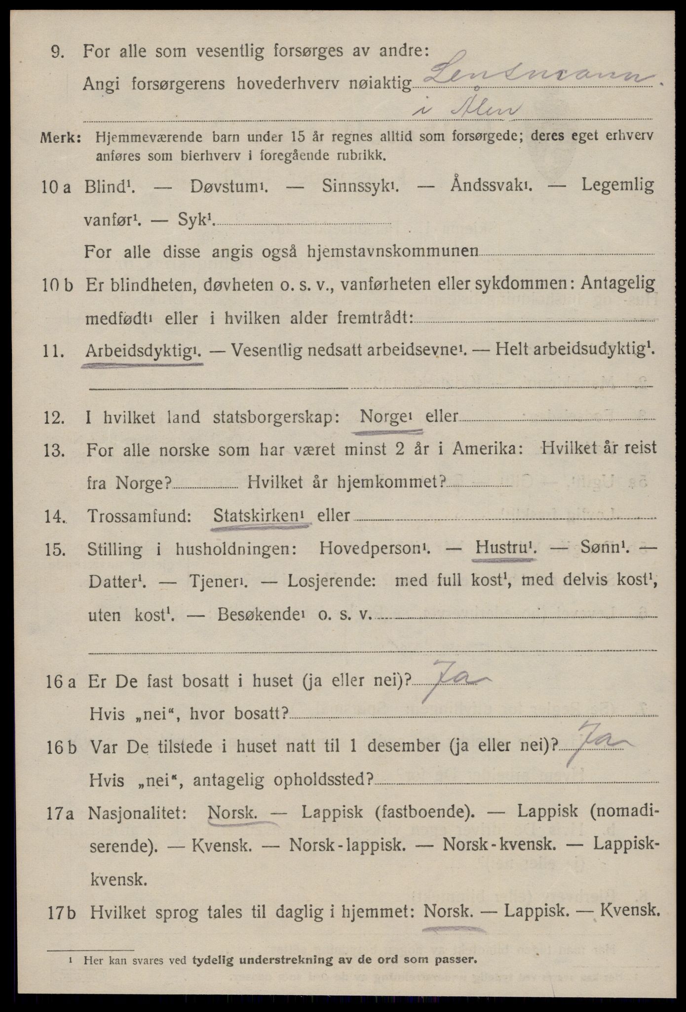 SAT, 1920 census for Ålen, 1920, p. 3601