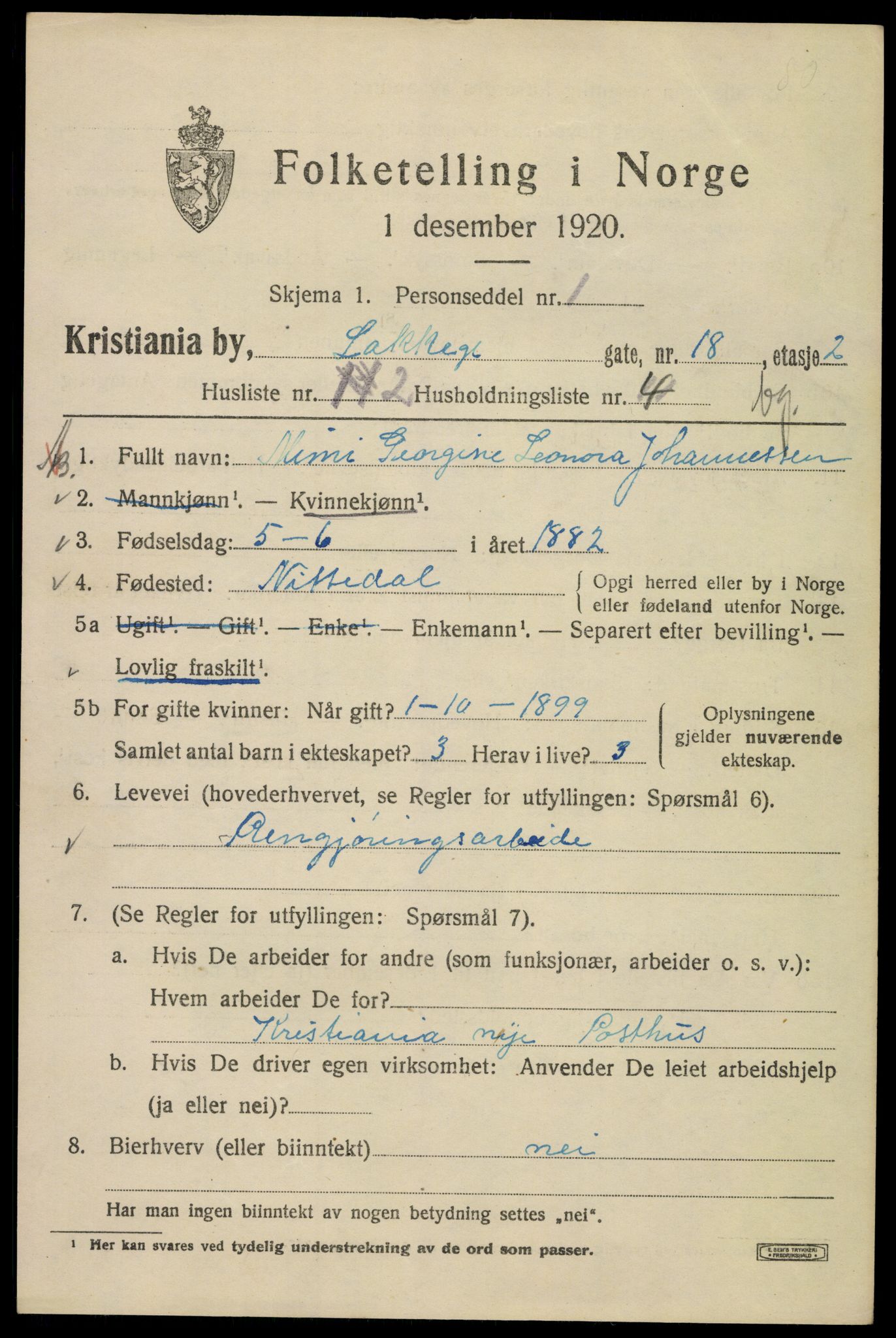 SAO, 1920 census for Kristiania, 1920, p. 355153