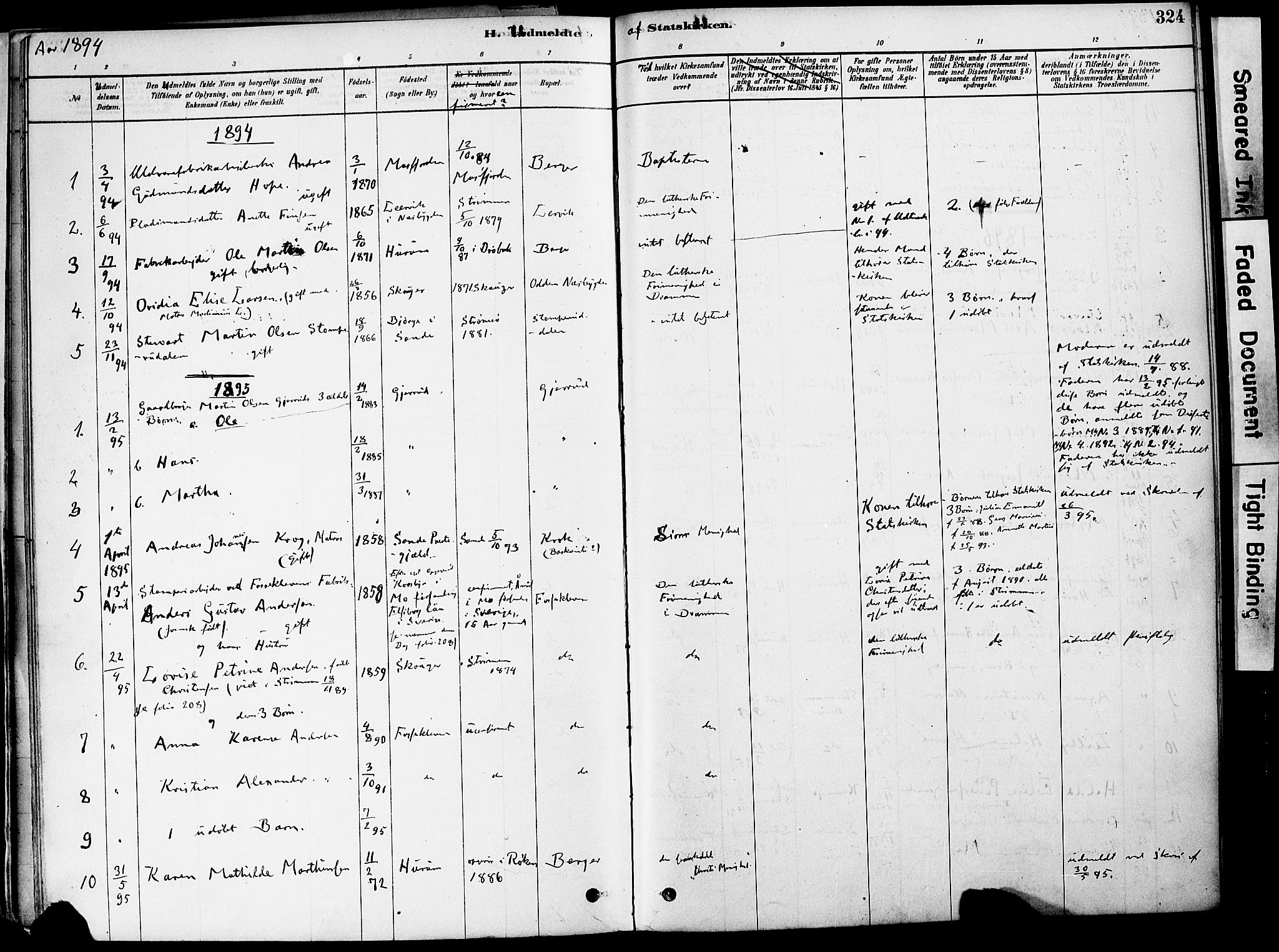 Strømm kirkebøker, AV/SAKO-A-322/F/Fa/L0004: Parish register (official) no. I 4, 1878-1899, p. 324