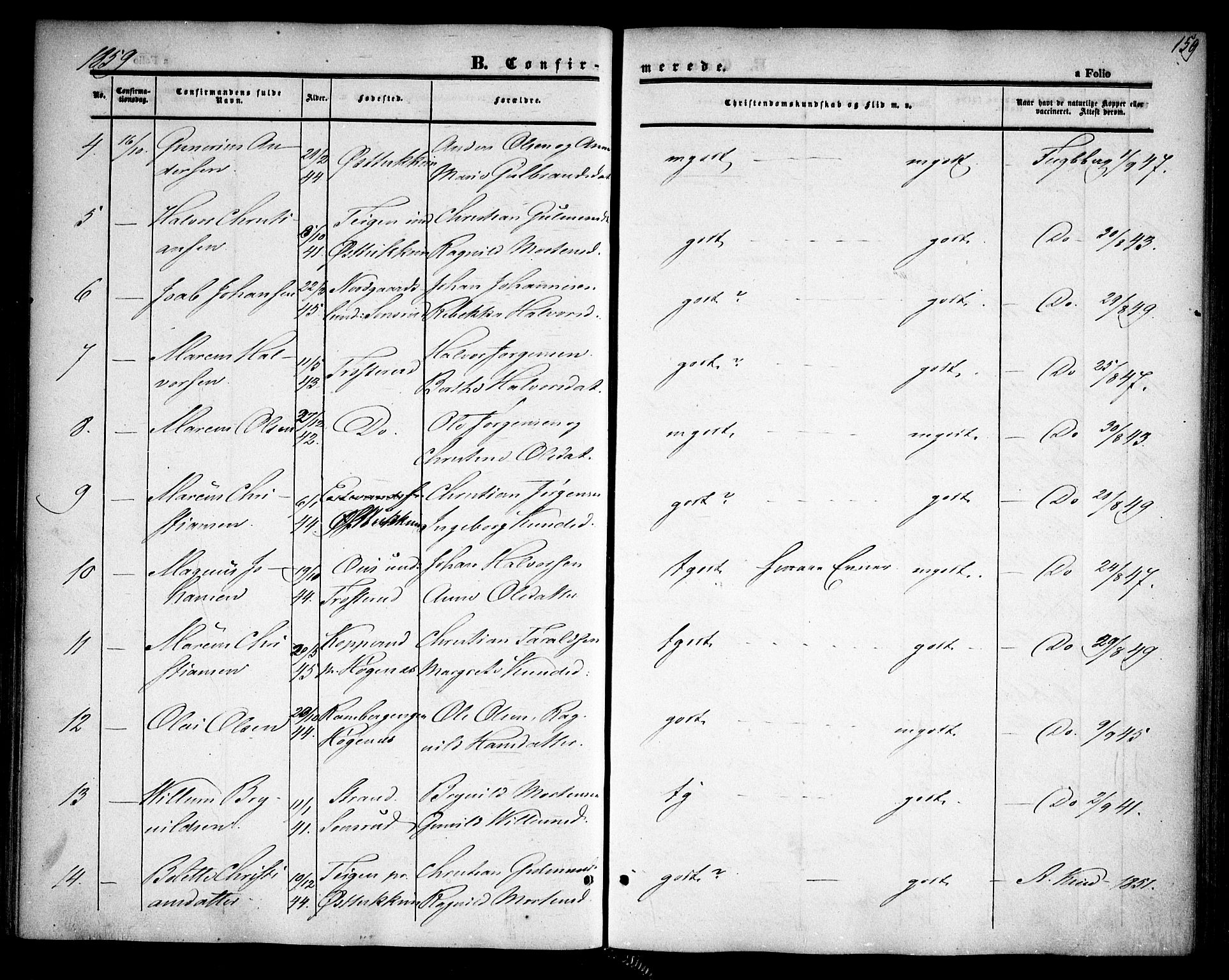 Rødenes prestekontor Kirkebøker, AV/SAO-A-2005/F/Fa/L0006: Parish register (official) no. I 6, 1850-1859, p. 159