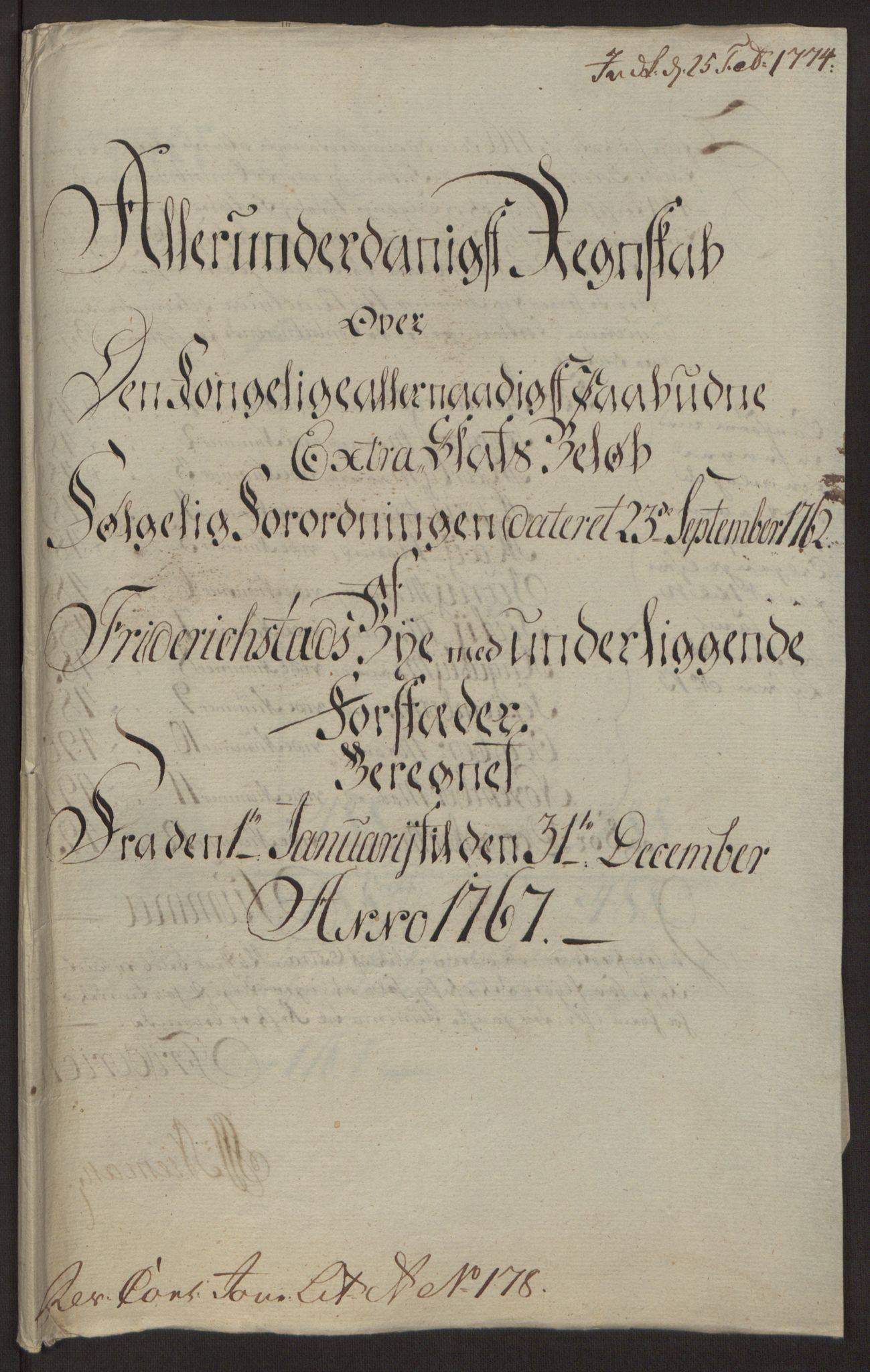 Rentekammeret inntil 1814, Reviderte regnskaper, Byregnskaper, RA/EA-4066/R/Rb/L0029/0001: [B3] Kontribusjonsregnskap / Ekstraskatt, 1762-1772, p. 243