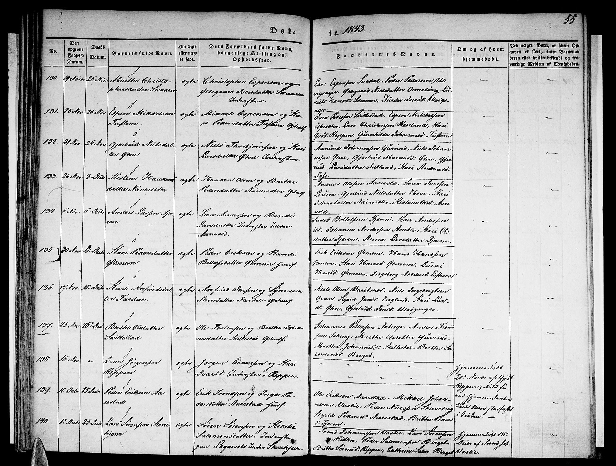 Sogndal sokneprestembete, SAB/A-81301/H/Haa/Haaa/L0011: Parish register (official) no. A 11, 1839-1847, p. 55