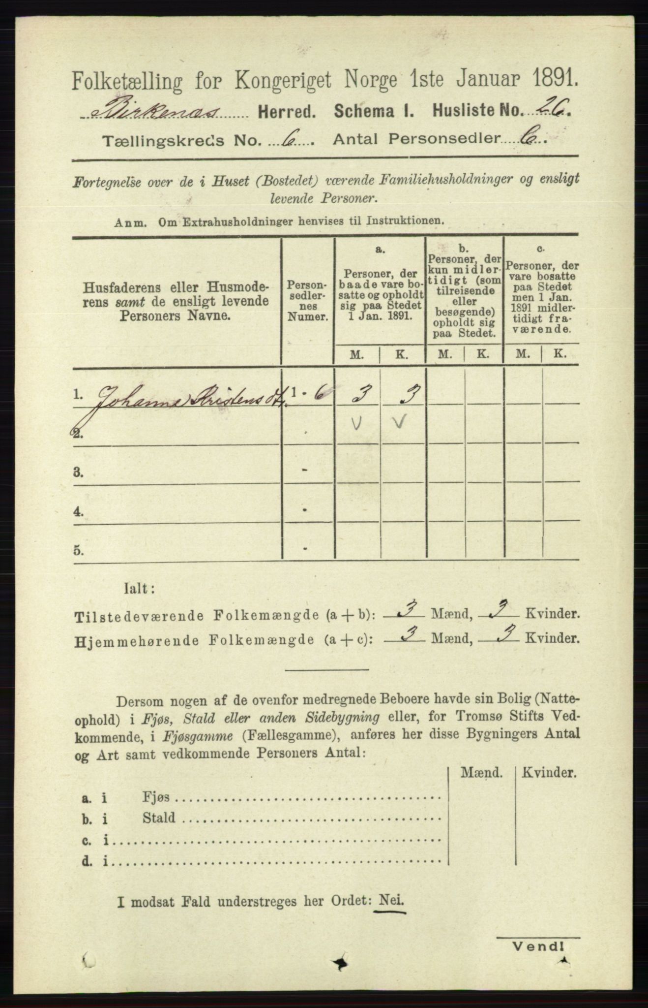 RA, 1891 Census for 0928 Birkenes, 1891, p. 1791