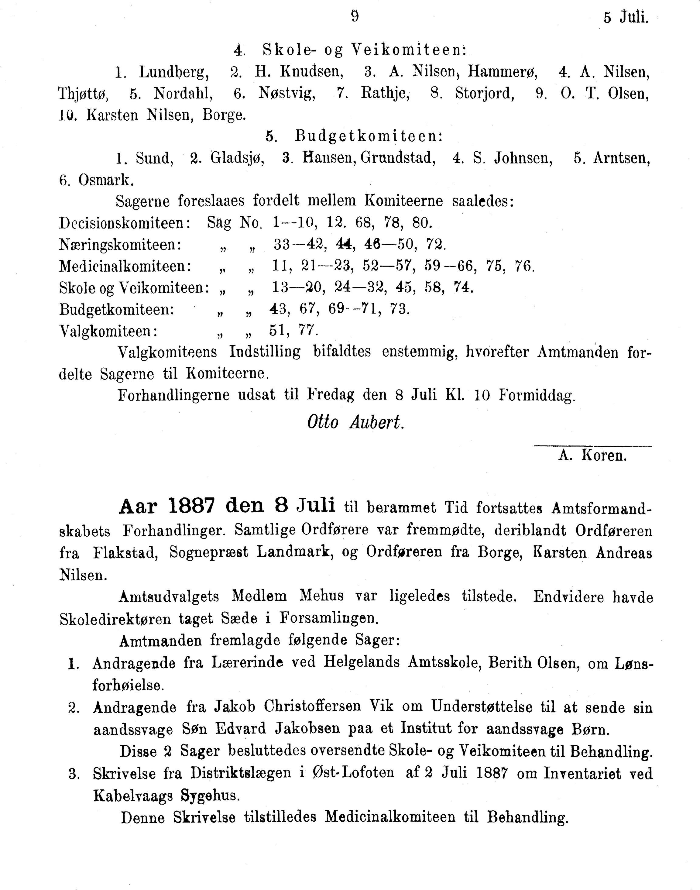 Nordland Fylkeskommune. Fylkestinget, AIN/NFK-17/176/A/Ac/L0015: Fylkestingsforhandlinger 1886-1890, 1886-1890, p. 9