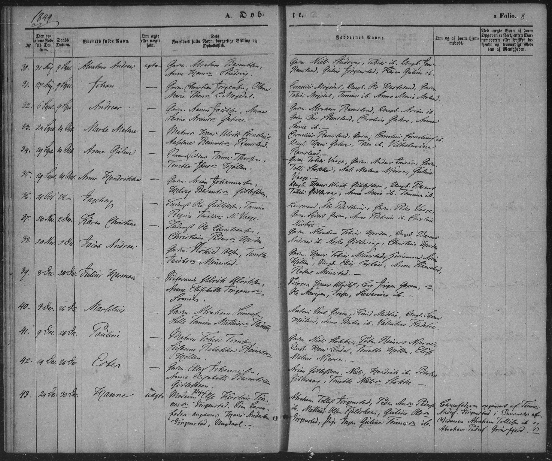 Sør-Audnedal sokneprestkontor, SAK/1111-0039/F/Fa/Faa/L0002: Parish register (official) no. A 2, 1848-1867, p. 8
