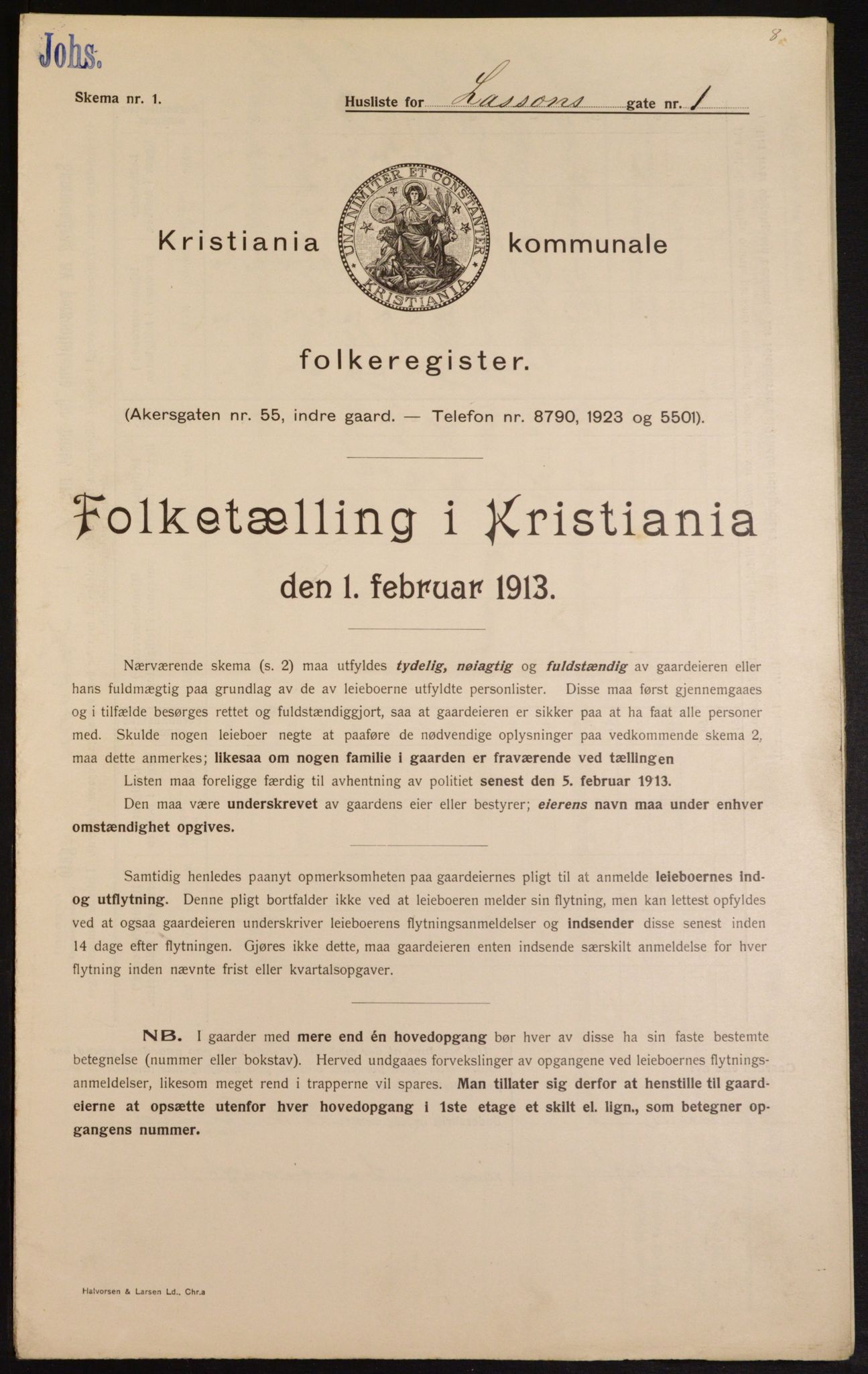 OBA, Municipal Census 1913 for Kristiania, 1913, p. 56963