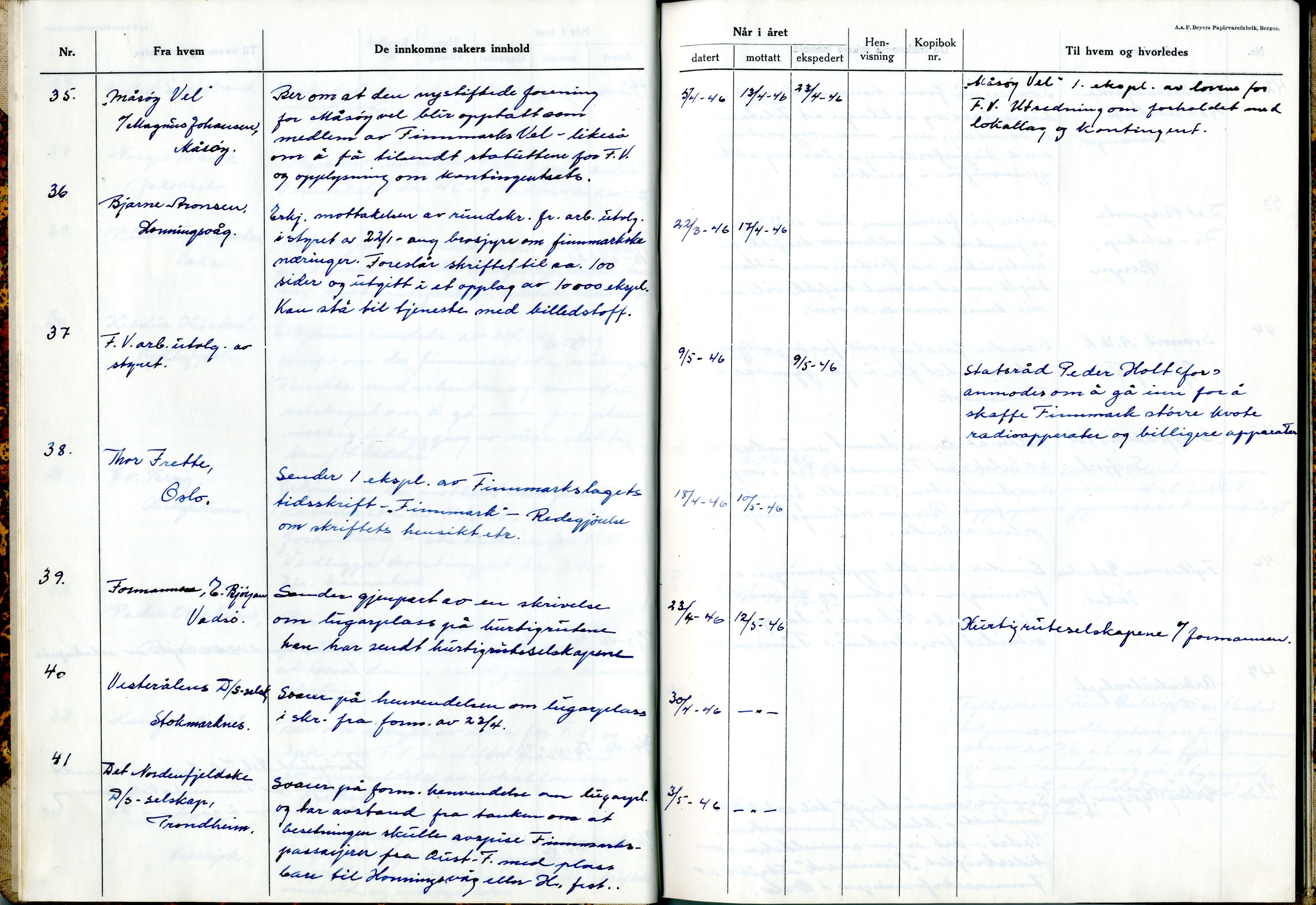 Selskapet Finnmarks Vel, FMFB/A-1015/C/L0003: Brevjournal, 1945-1950