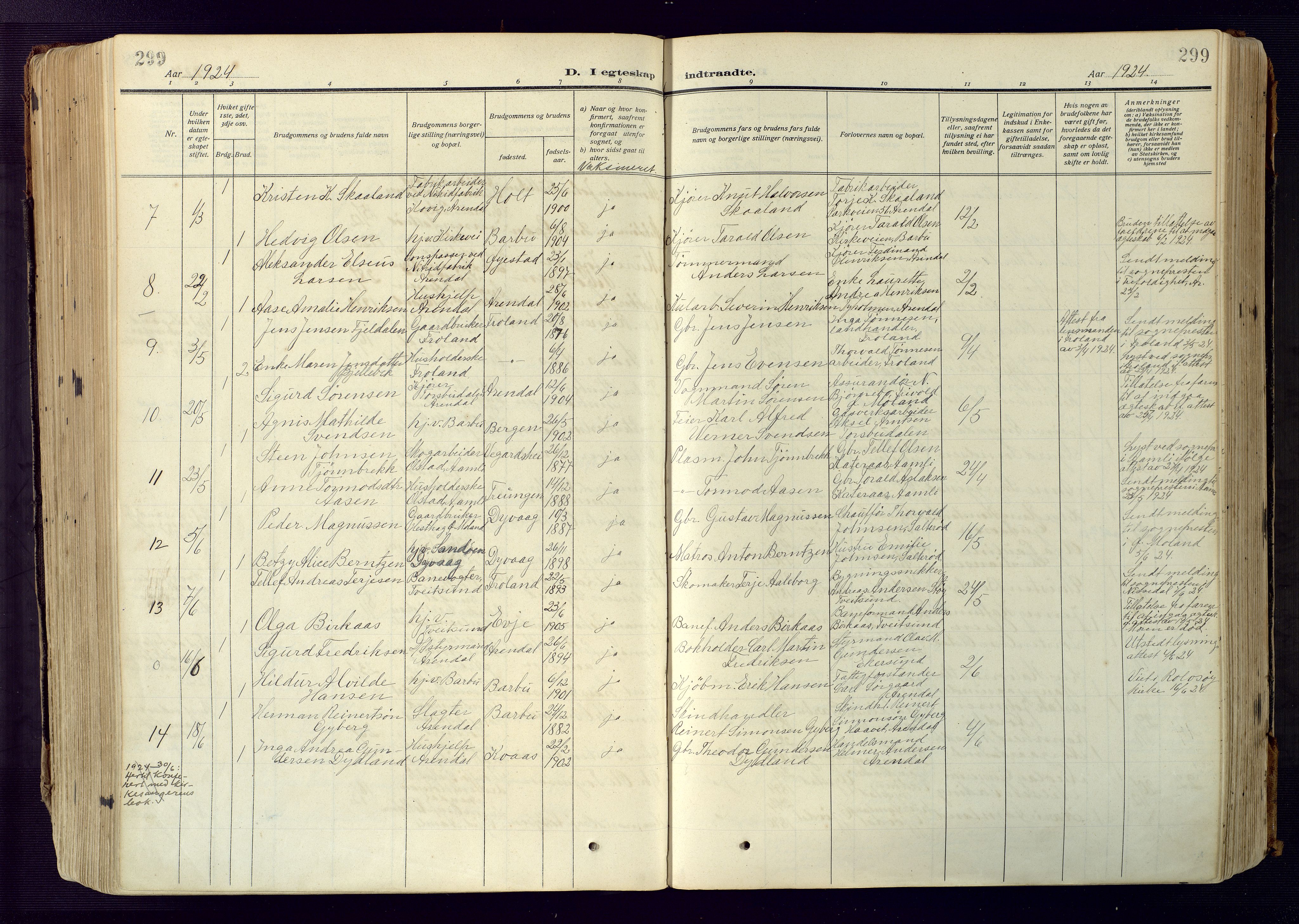 Barbu sokneprestkontor, SAK/1111-0003/F/Fa/L0006: Parish register (official) no. A 6, 1910-1929, p. 299