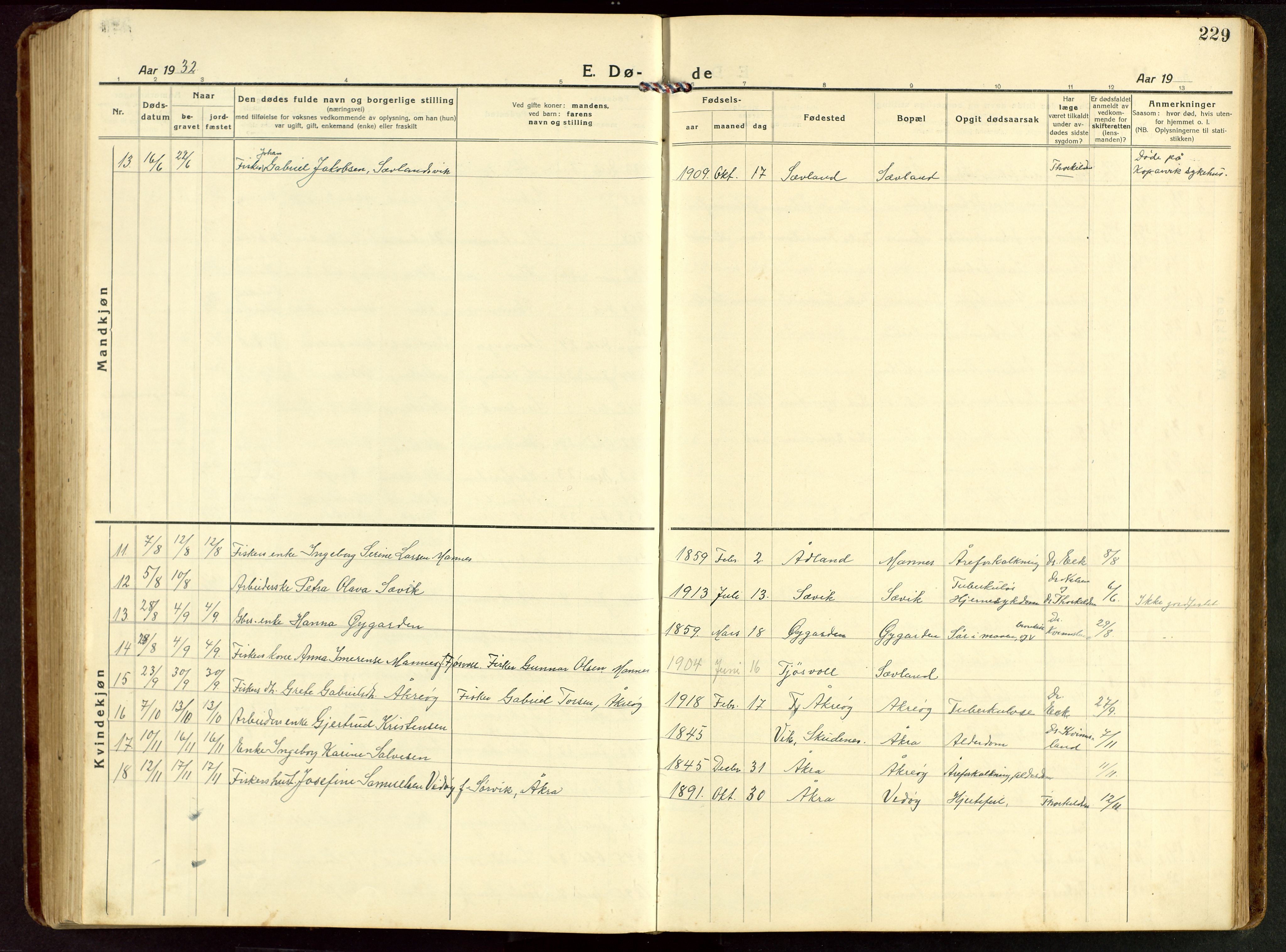 Kopervik sokneprestkontor, SAST/A-101850/H/Ha/Hab/L0014: Parish register (copy) no. B 14, 1922-1947, p. 229