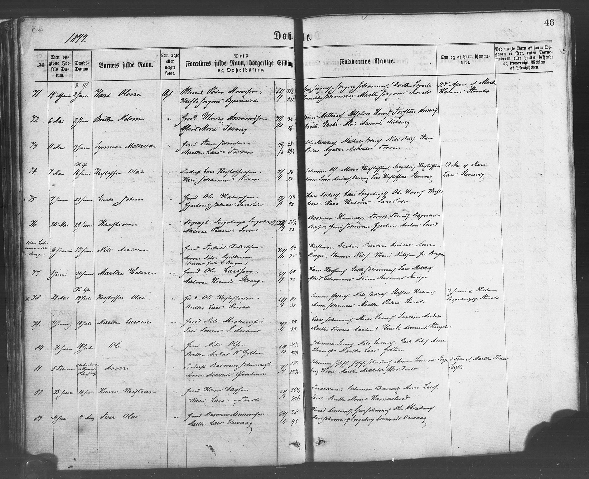 Sund sokneprestembete, AV/SAB-A-99930: Parish register (official) no. A 15, 1867-1881, p. 46