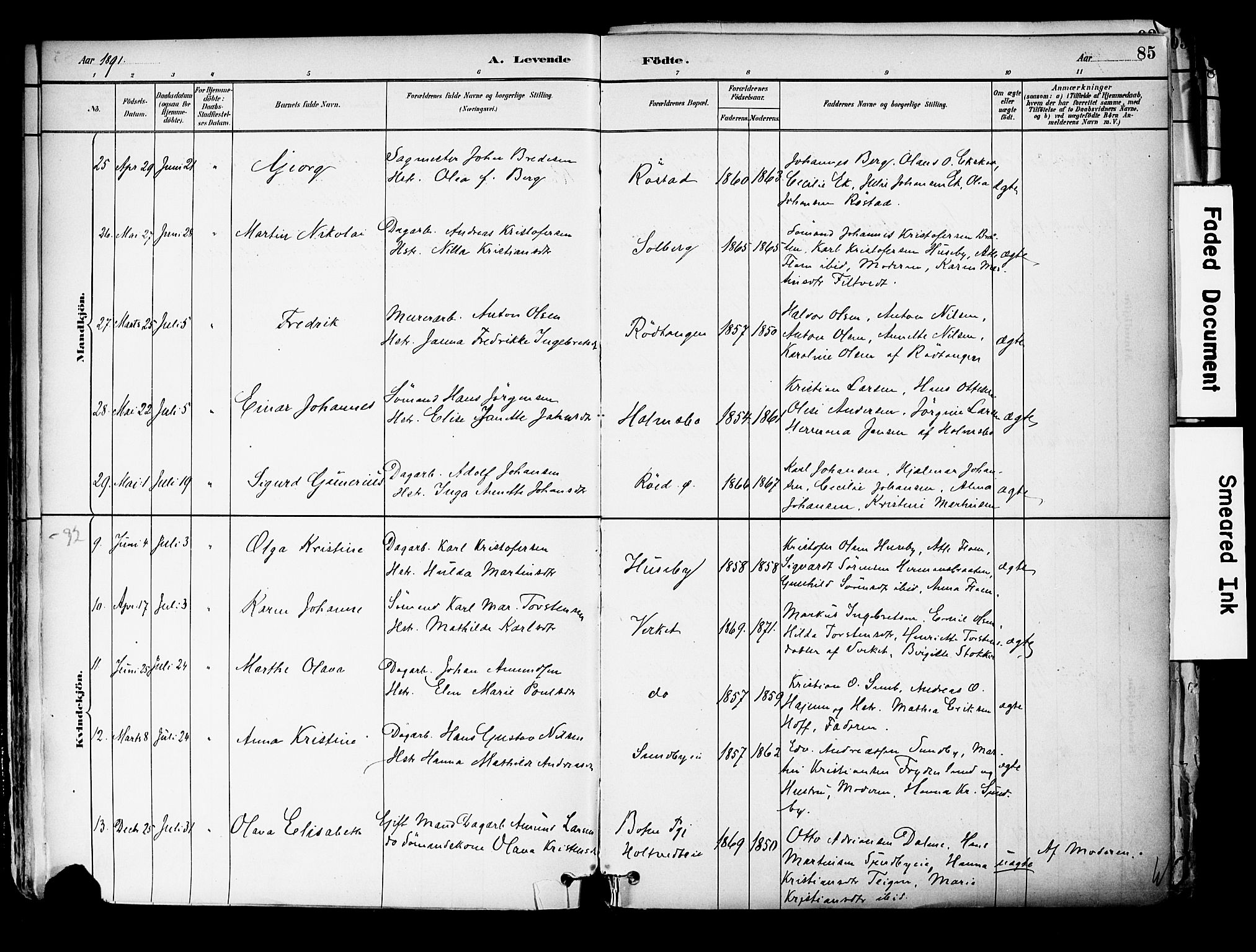 Hurum kirkebøker, AV/SAKO-A-229/F/Fa/L0014: Parish register (official) no. 14, 1882-1895, p. 85