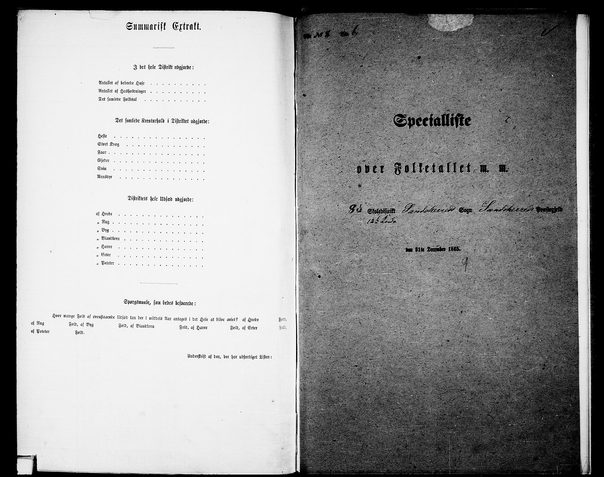 RA, 1865 census for Sandeherred/Sandeherred, 1865, p. 213