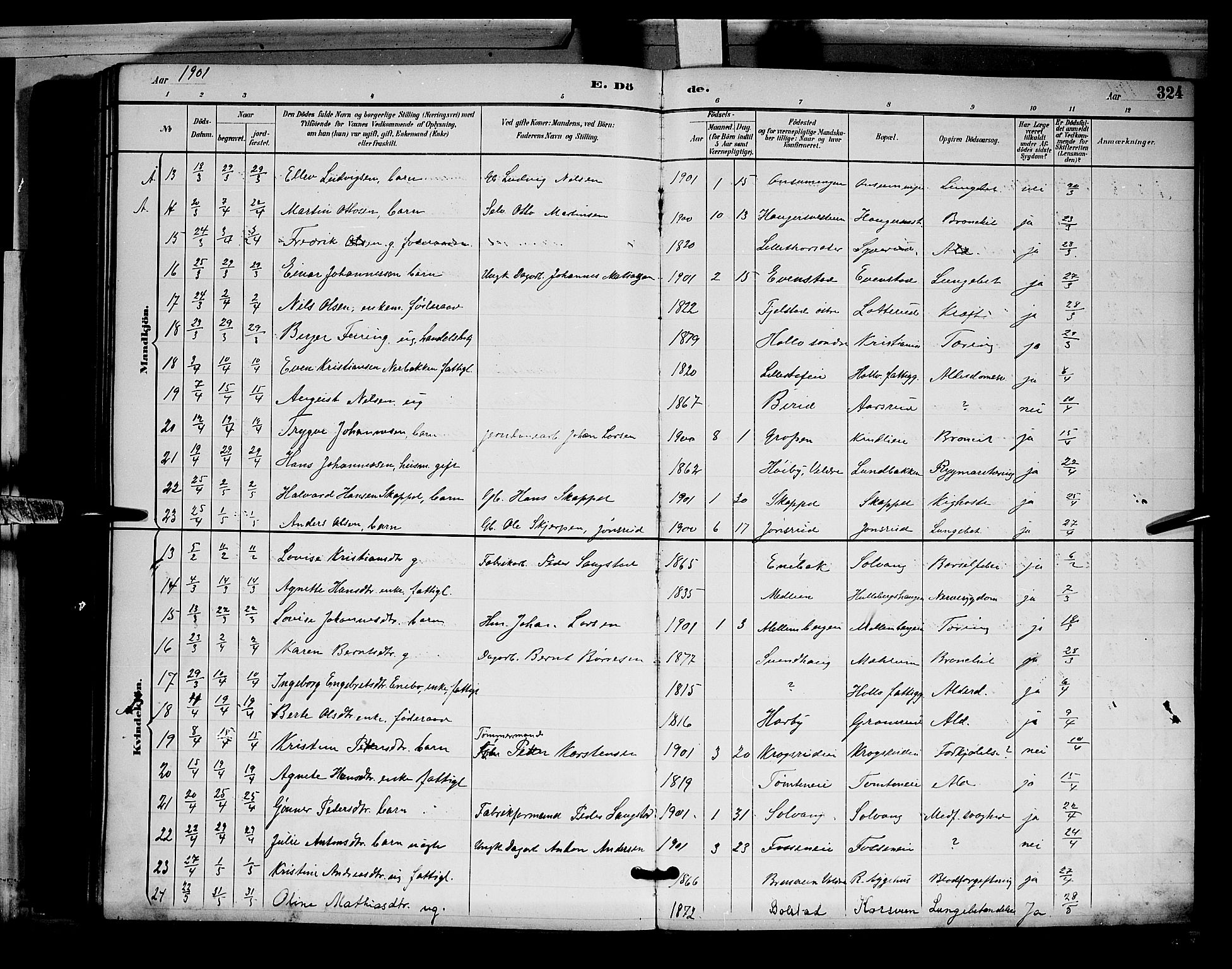 Ringsaker prestekontor, SAH/PREST-014/L/La/L0012: Parish register (copy) no. 12, 1891-1902, p. 324