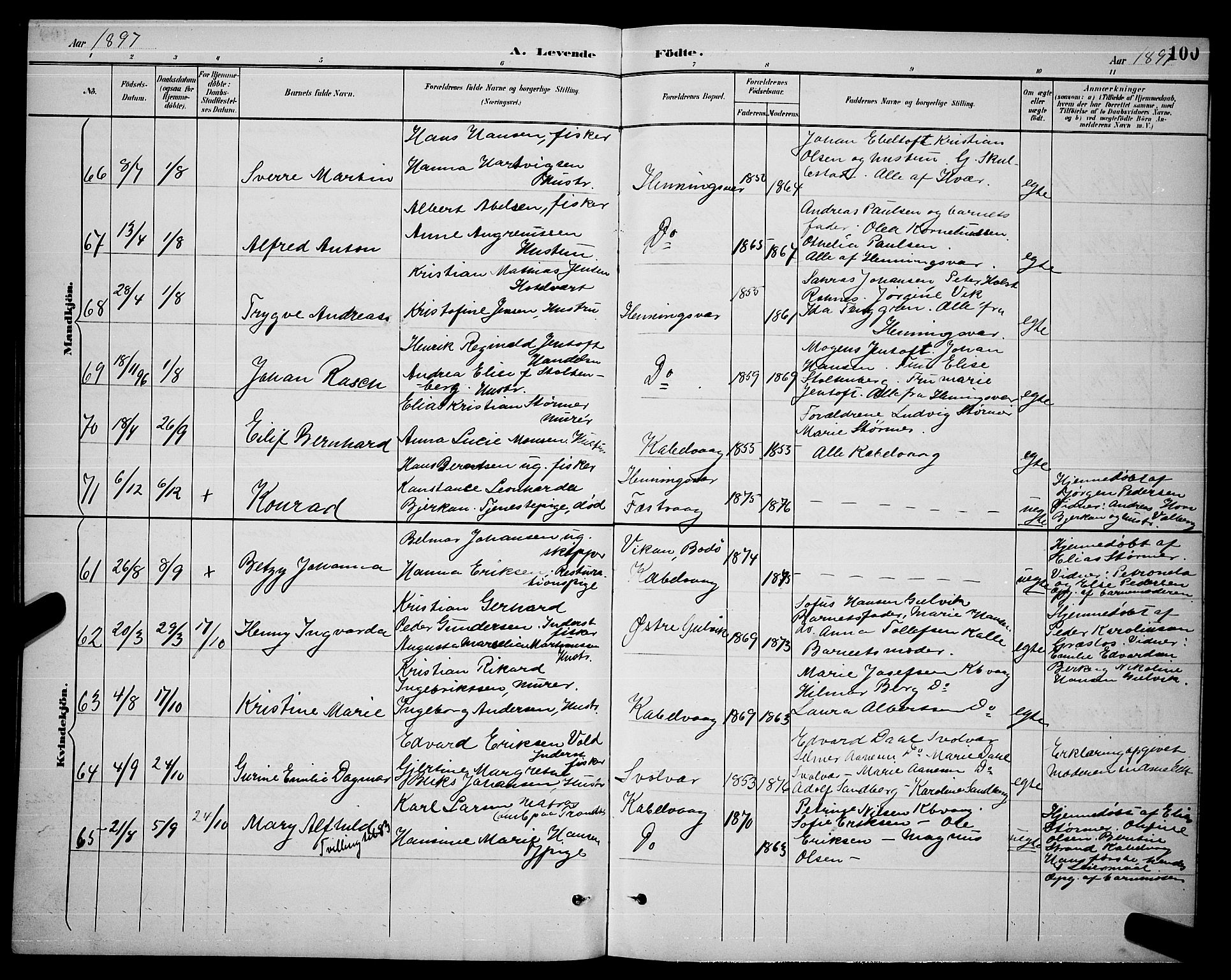 Ministerialprotokoller, klokkerbøker og fødselsregistre - Nordland, AV/SAT-A-1459/874/L1077: Parish register (copy) no. 874C06, 1891-1900, p. 100