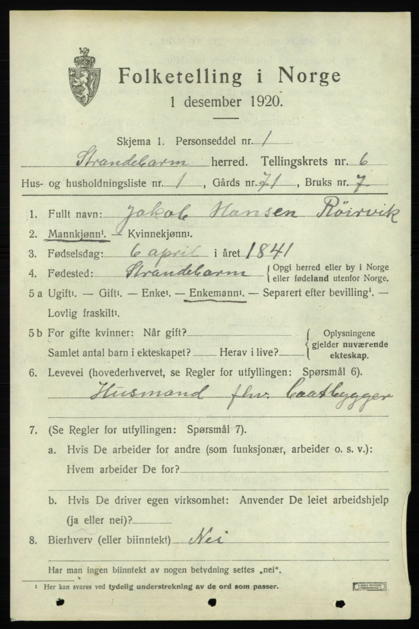 SAB, 1920 census for Strandebarm, 1920, p. 3946