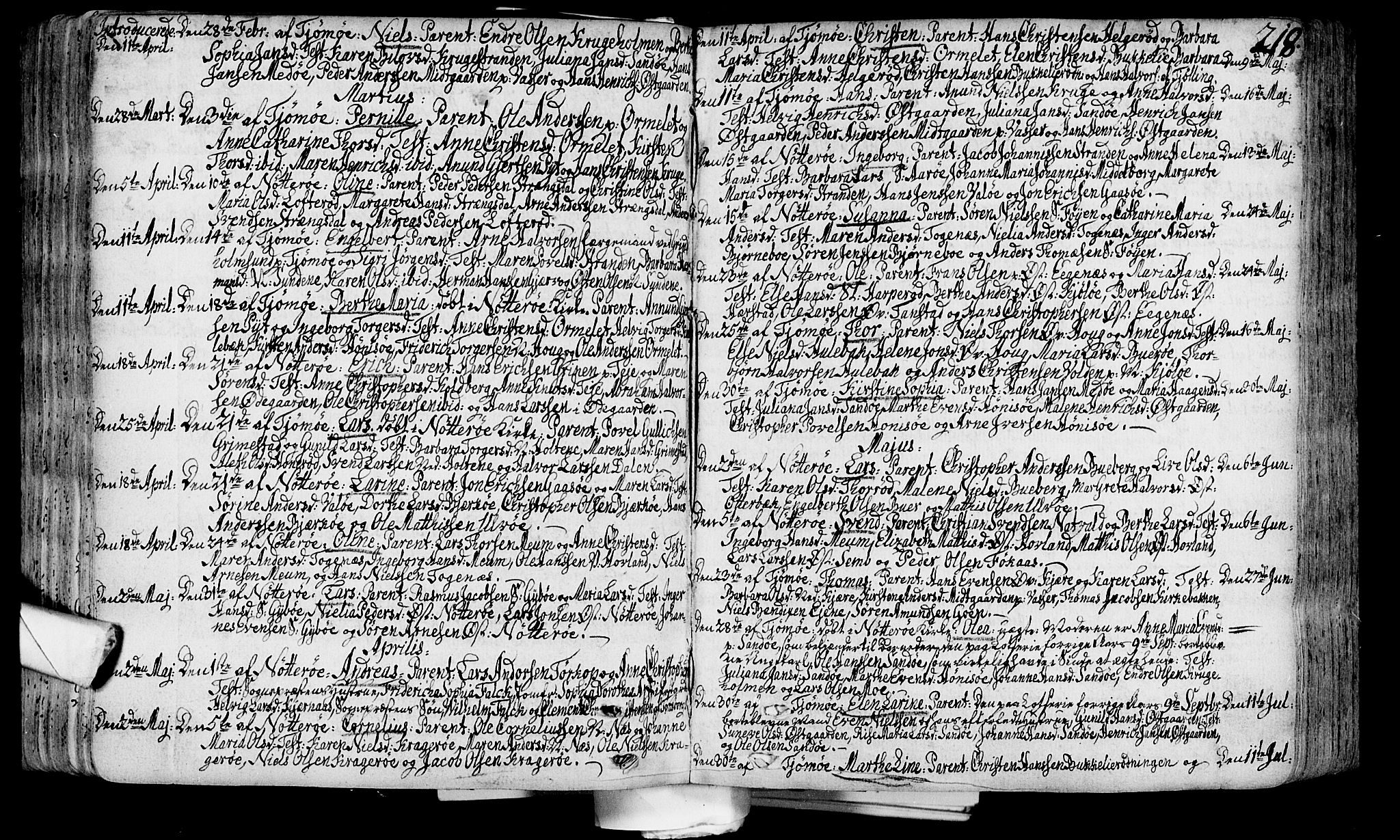Nøtterøy kirkebøker, SAKO/A-354/F/Fa/L0002: Parish register (official) no. I 2, 1738-1790, p. 218