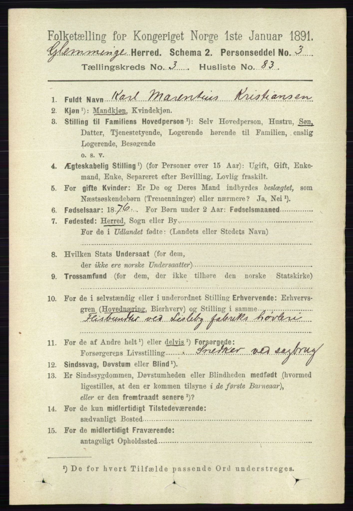 RA, 1891 census for 0132 Glemmen, 1891, p. 2663