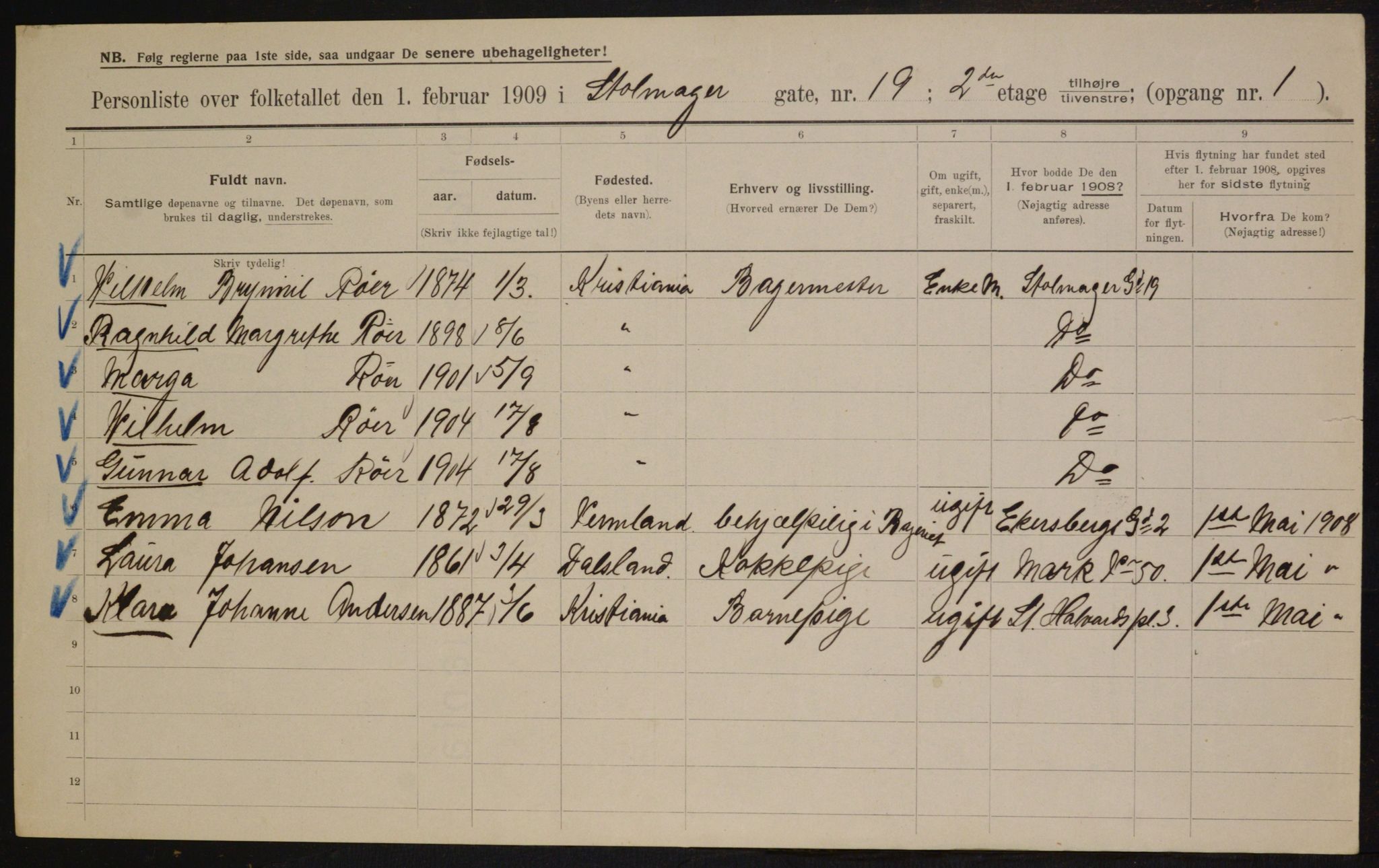 OBA, Municipal Census 1909 for Kristiania, 1909, p. 92999