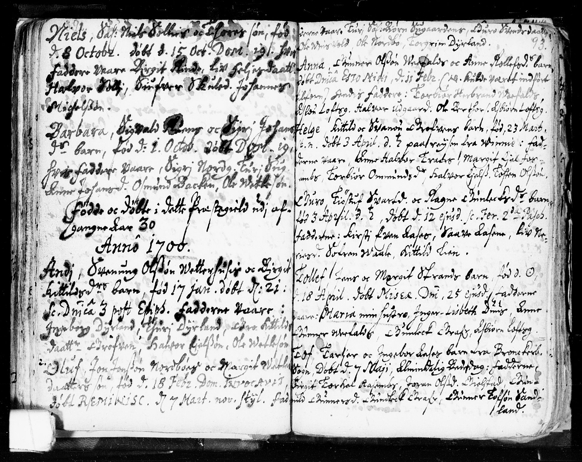 Seljord kirkebøker, AV/SAKO-A-20/F/Fa/L0002: Parish register (official) no. I 2, 1689-1713, p. 92-93