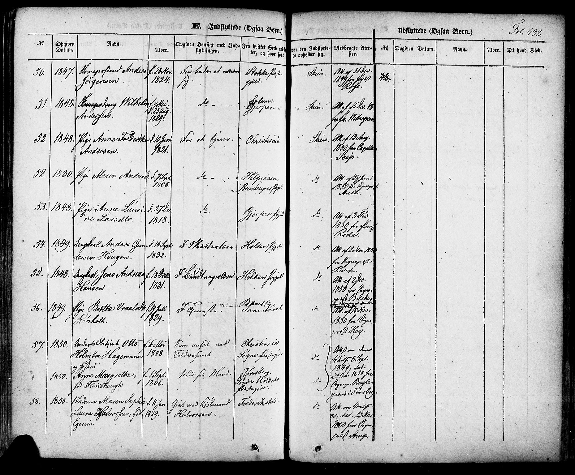 Skien kirkebøker, SAKO/A-302/F/Fa/L0006a: Parish register (official) no. 6A, 1843-1856, p. 432