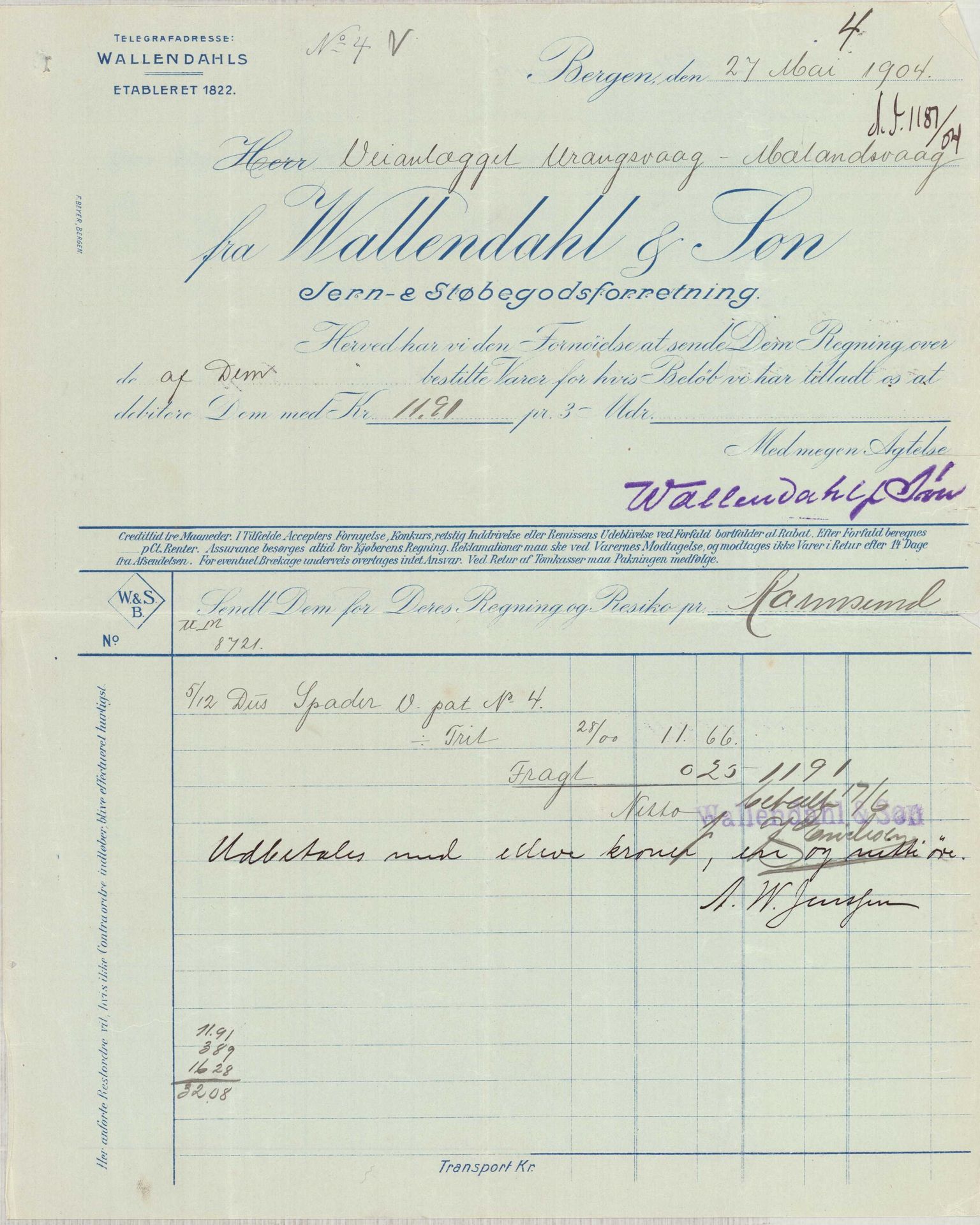 Finnaas kommune. Formannskapet, IKAH/1218a-021/E/Ea/L0002/0003: Rekneskap for veganlegg / Rekneskap for veganlegget Urangsvåg - Mælandsvåg, 1904-1905, p. 13