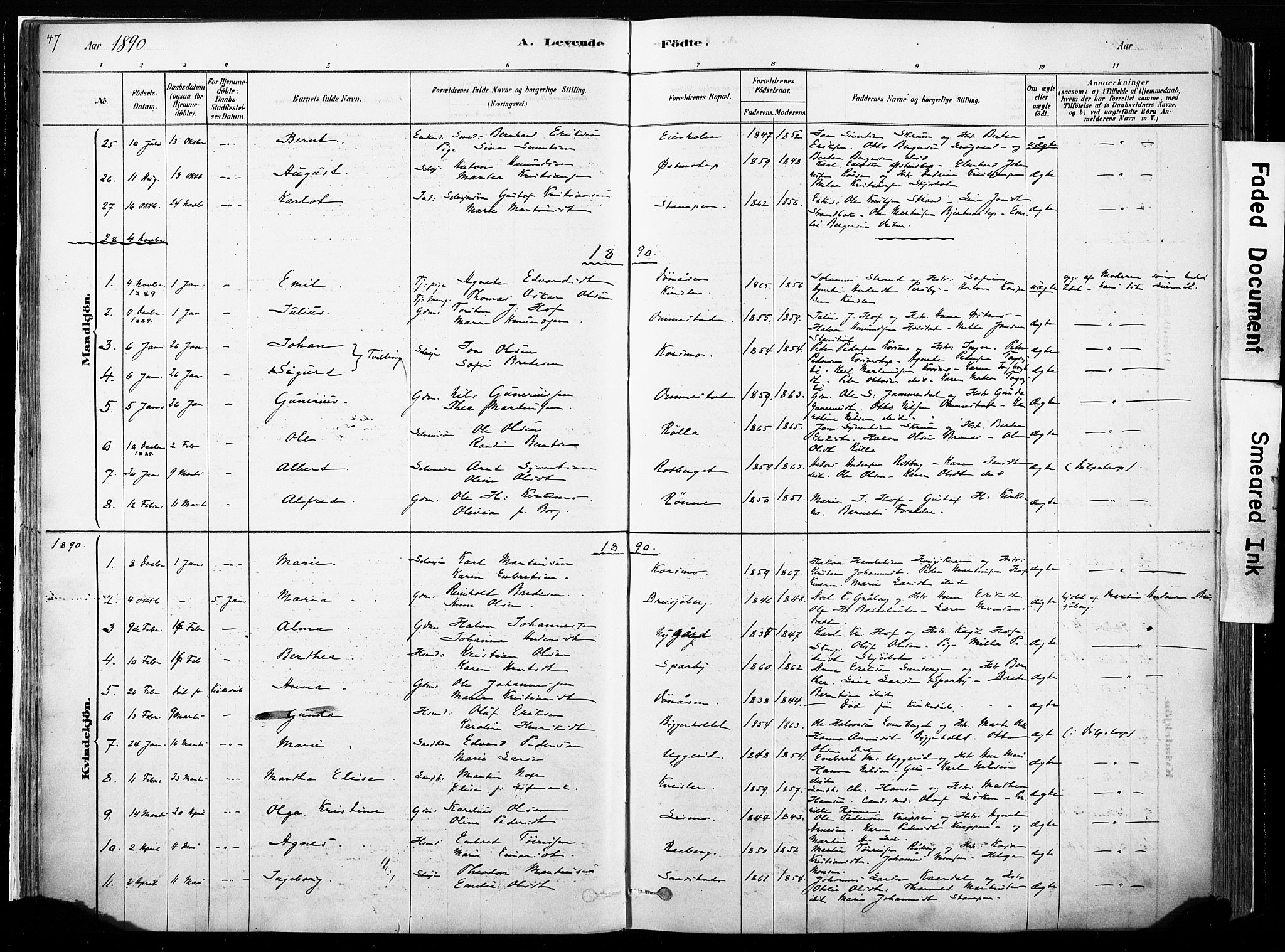 Hof prestekontor, SAH/PREST-038/H/Ha/Haa/L0010: Parish register (official) no. 10, 1878-1909, p. 47