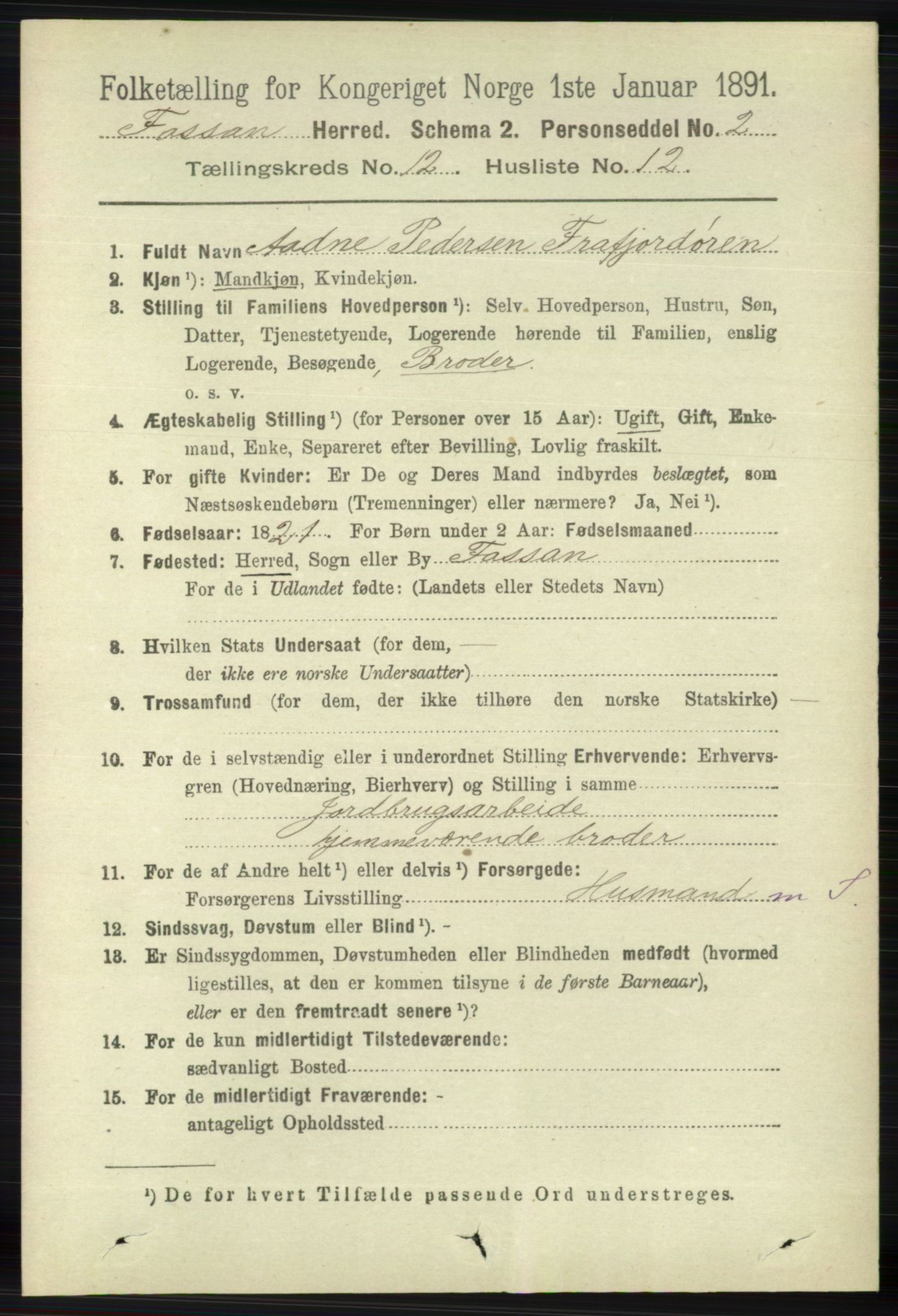 RA, 1891 census for 1129 Forsand, 1891, p. 2021