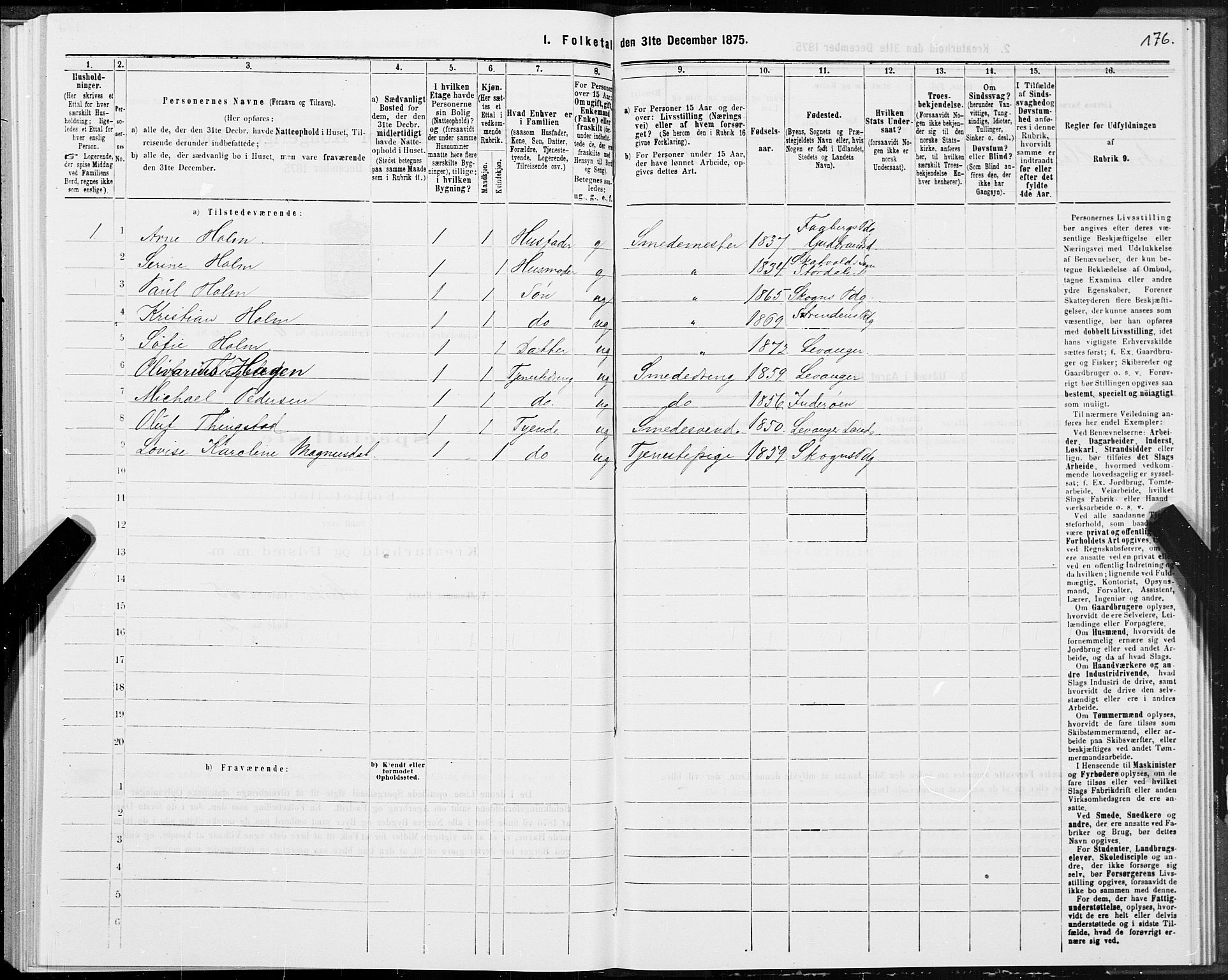 SAT, 1875 census for 1701B Levanger/Levanger, 1875, p. 176