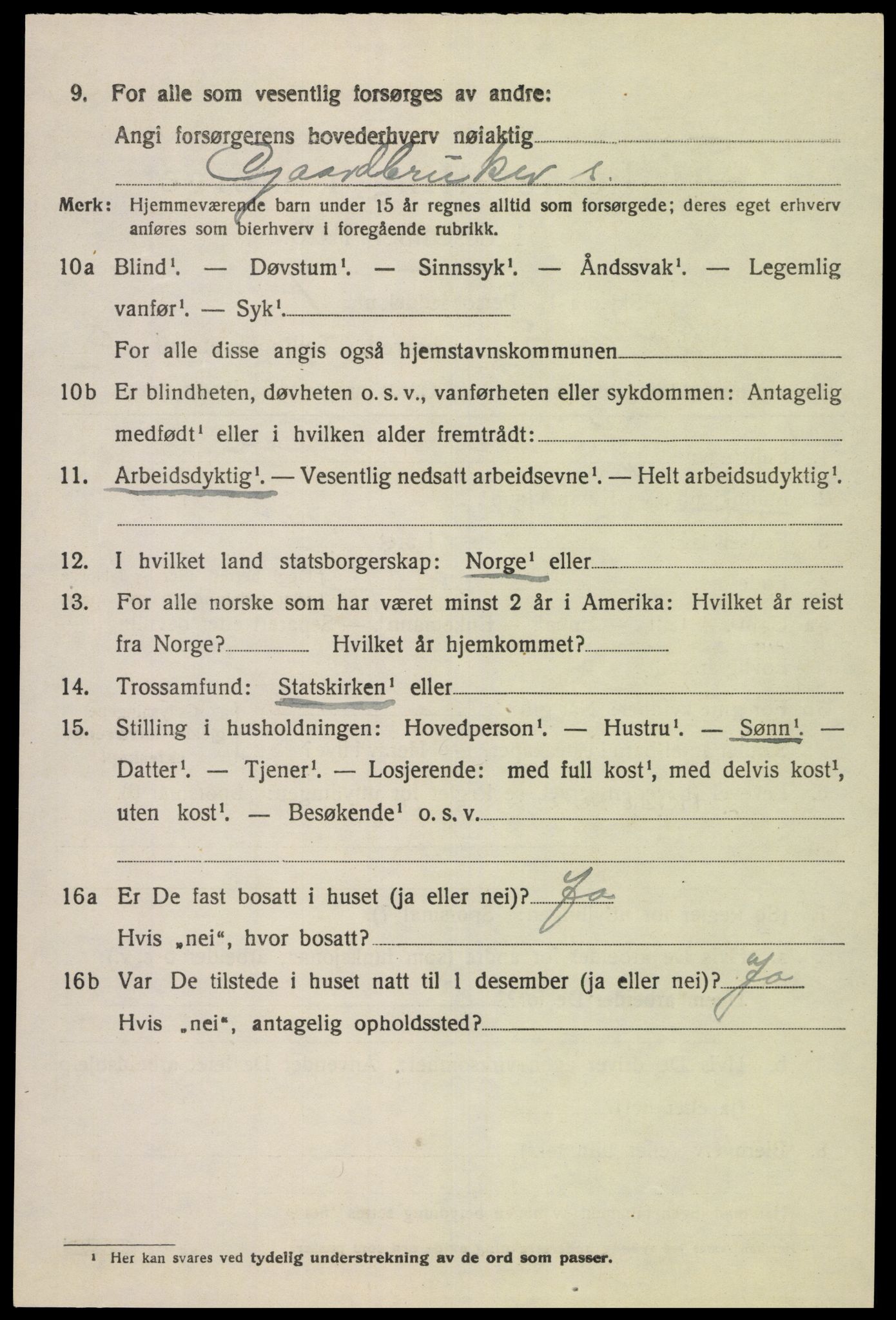 SAK, 1920 census for Fjotland, 1920, p. 2203