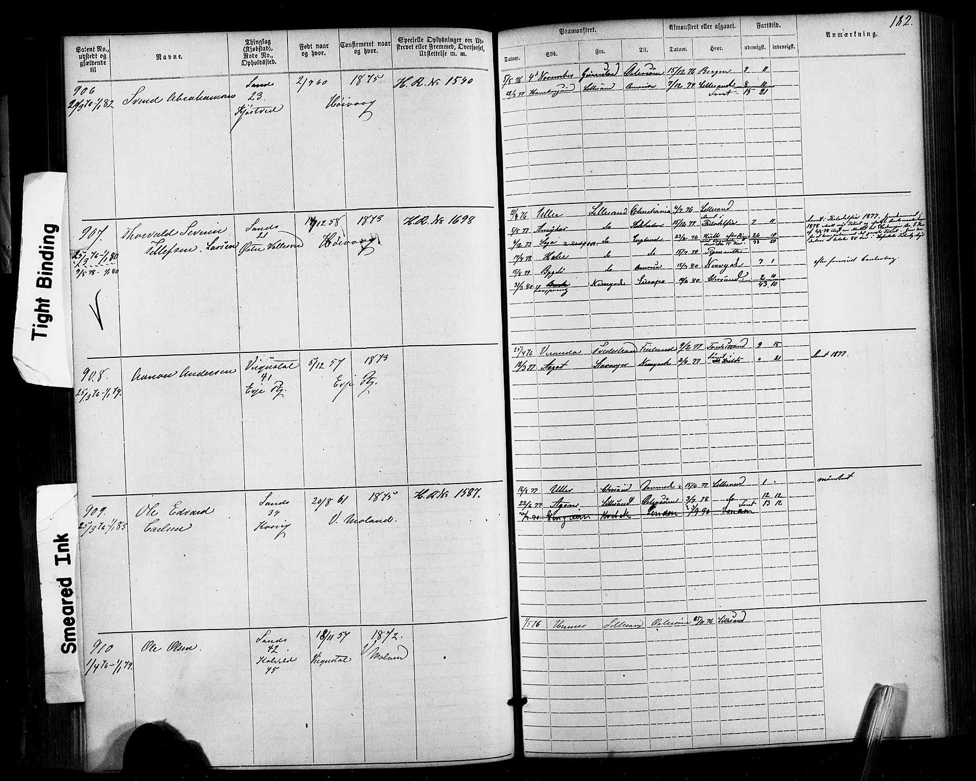 Lillesand mønstringskrets, SAK/2031-0014/F/Fa/L0002: Annotasjonsrulle nr 1-1910 med register, W-8, 1868-1891, p. 188