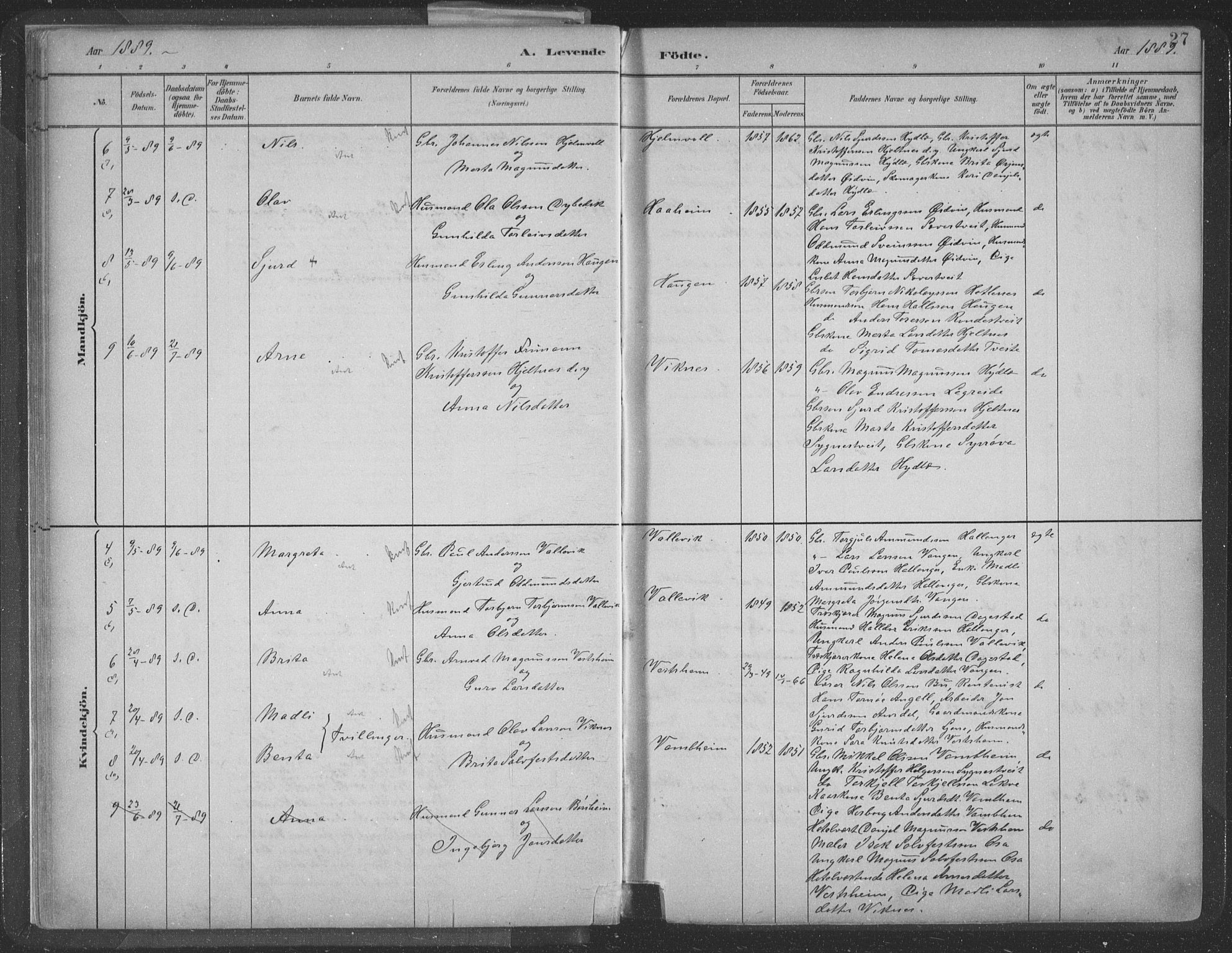 Ulvik sokneprestembete, AV/SAB-A-78801/H/Hab: Parish register (copy) no. A 3, 1883-1908, p. 27