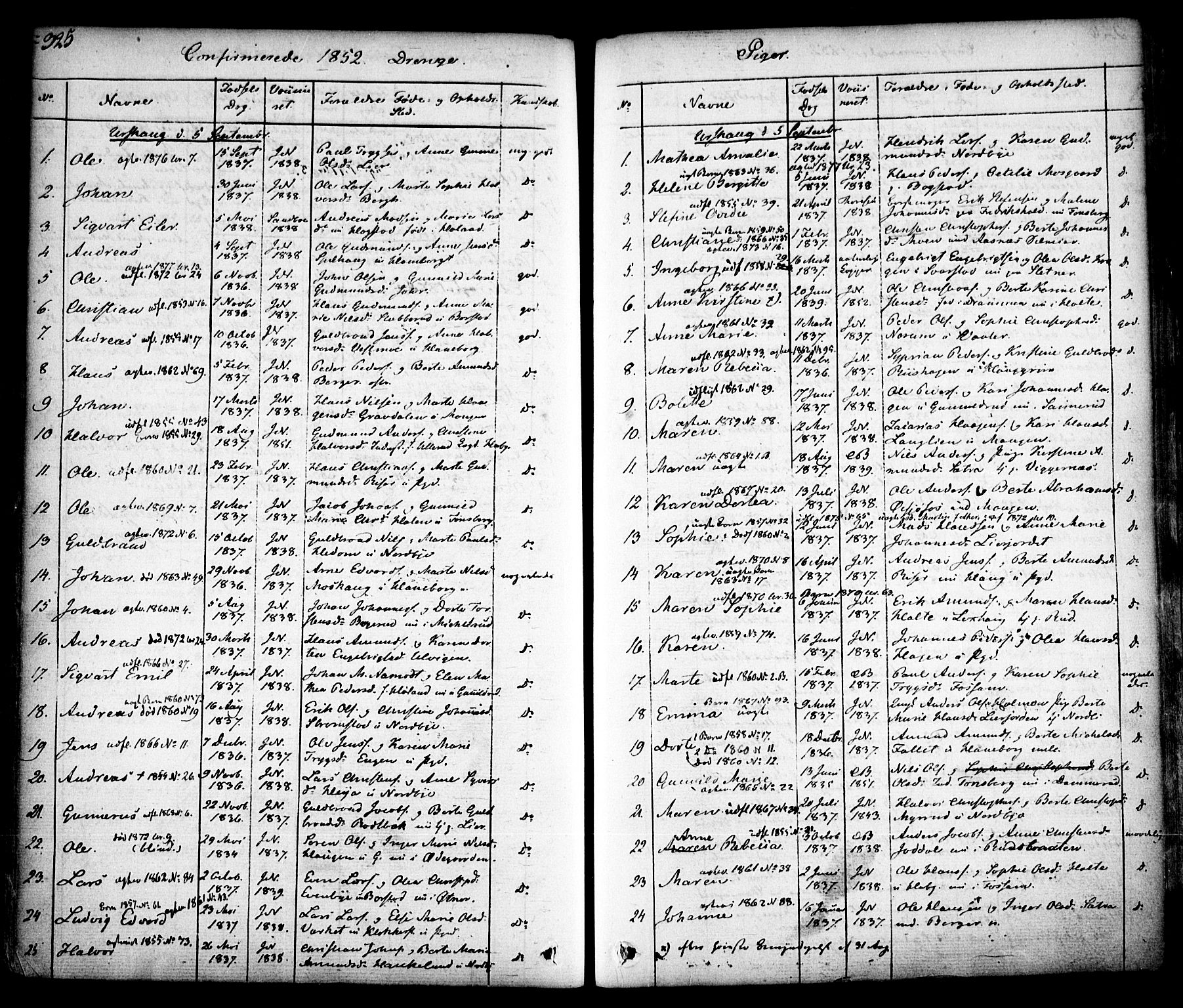 Aurskog prestekontor Kirkebøker, SAO/A-10304a/F/Fa/L0006: Parish register (official) no. I 6, 1829-1853, p. 325