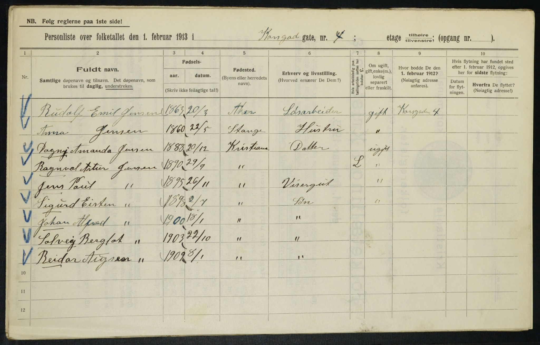 OBA, Municipal Census 1913 for Kristiania, 1913, p. 53149