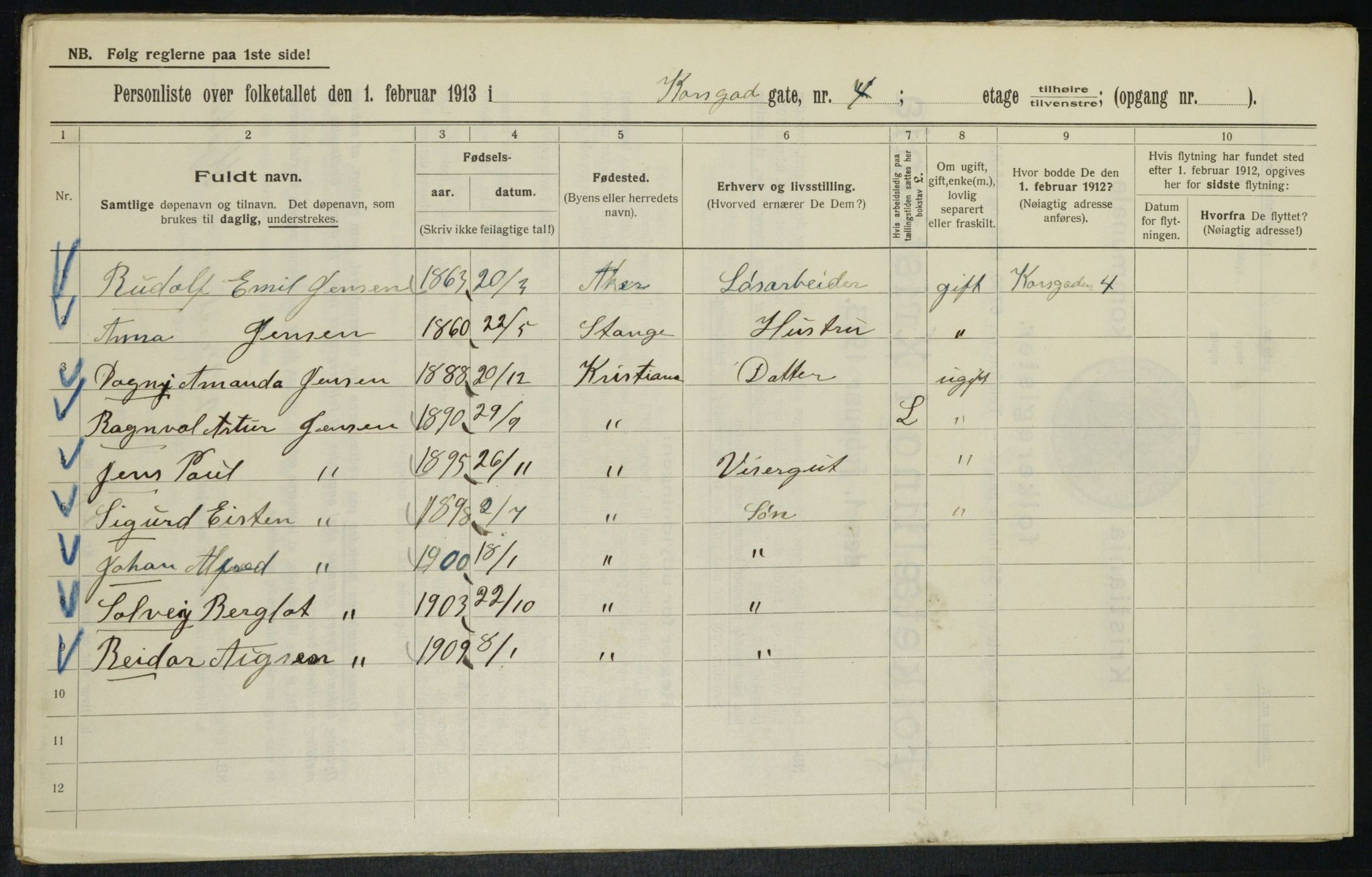 OBA, Municipal Census 1913 for Kristiania, 1913, p. 53149