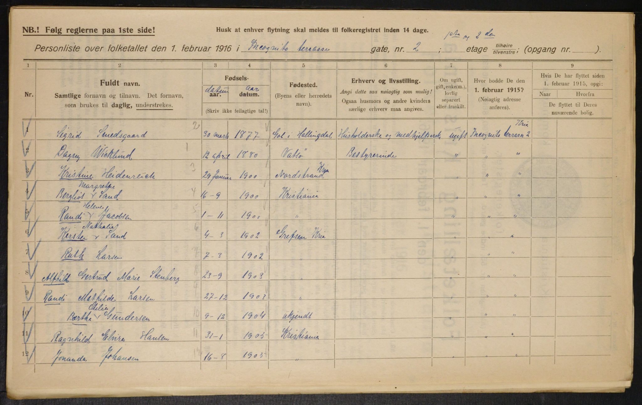 OBA, Municipal Census 1916 for Kristiania, 1916, p. 45332