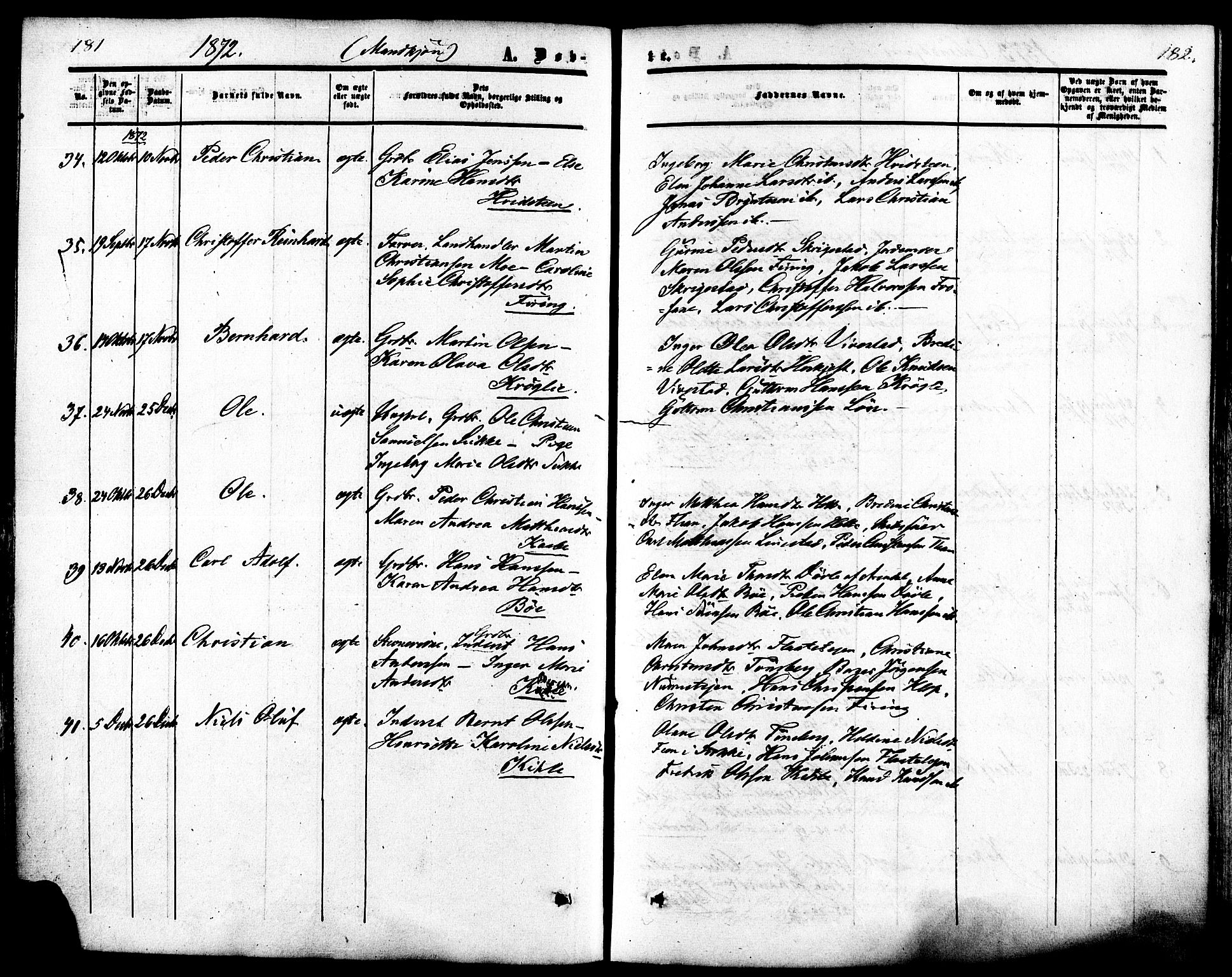 Ramnes kirkebøker, SAKO/A-314/F/Fa/L0006: Parish register (official) no. I 6, 1862-1877, p. 181-182