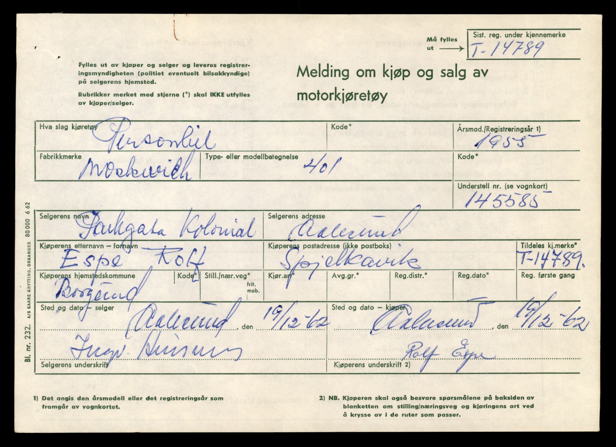 Møre og Romsdal vegkontor - Ålesund trafikkstasjon, SAT/A-4099/F/Fe/L0048: Registreringskort for kjøretøy T 14721 - T 14863, 1927-1998, p. 1441