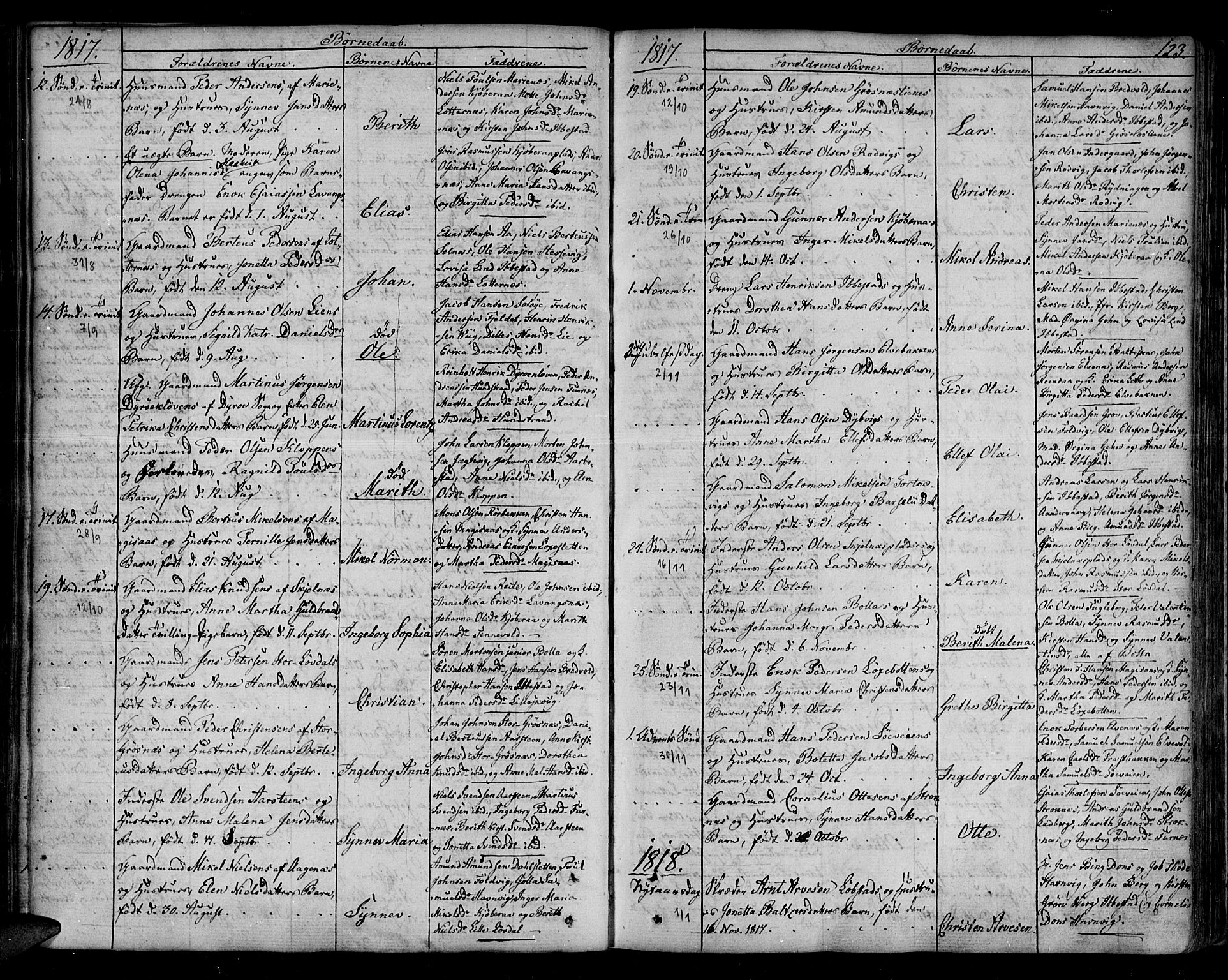 Ibestad sokneprestembete, SATØ/S-0077/H/Ha/Haa/L0004kirke: Parish register (official) no. 4, 1801-1824, p. 123