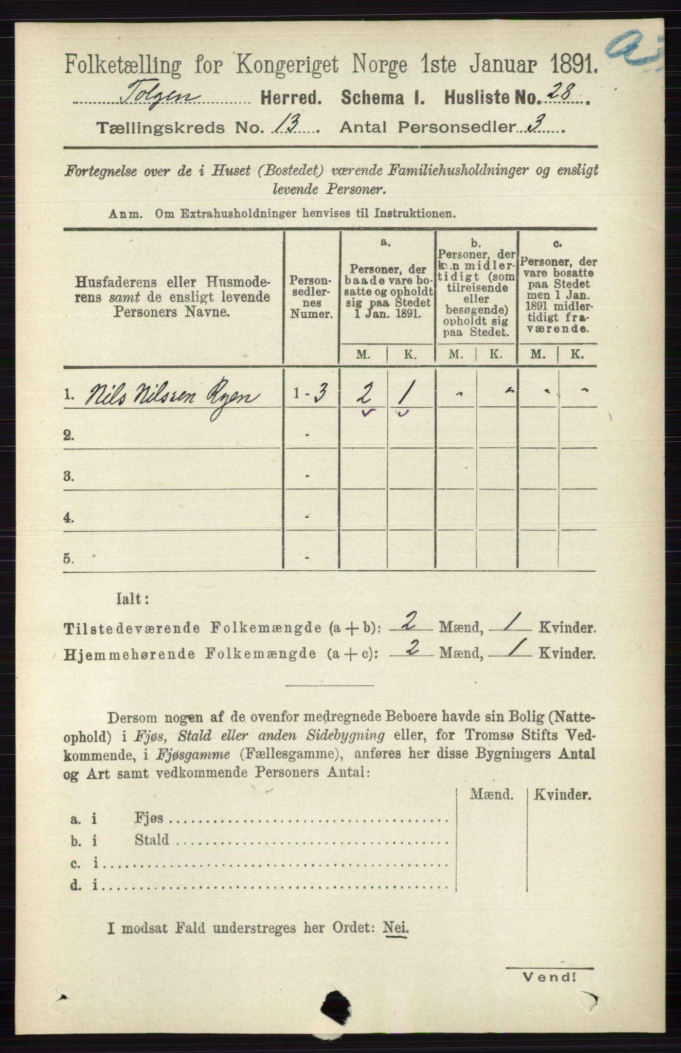 RA, 1891 census for 0436 Tolga, 1891, p. 3873