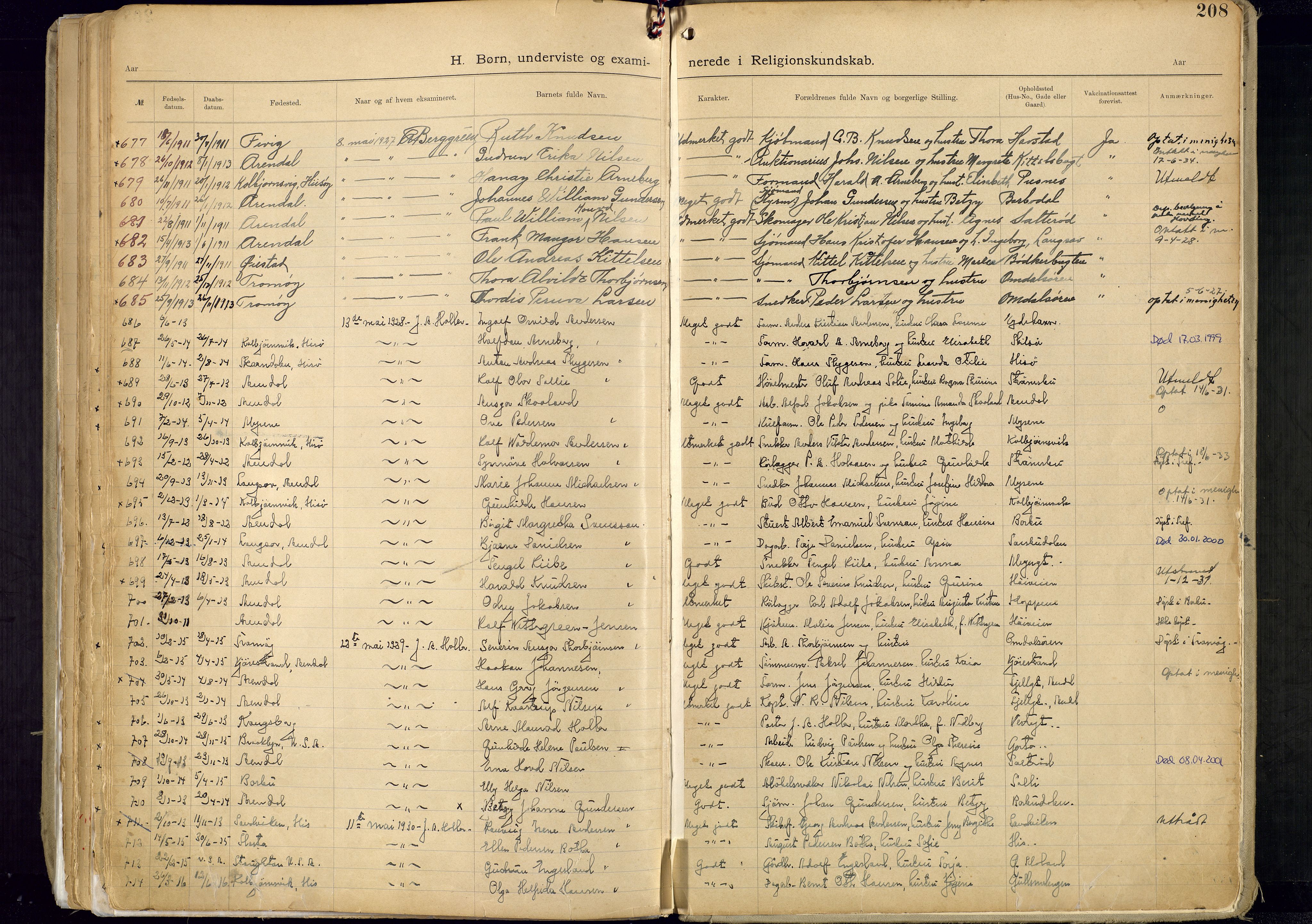 Metodistmenigheten, Arendal, AV/SAK-1292-0011/F/Fa/L0005: Dissenter register no. 5, 1892-1942, p. 208