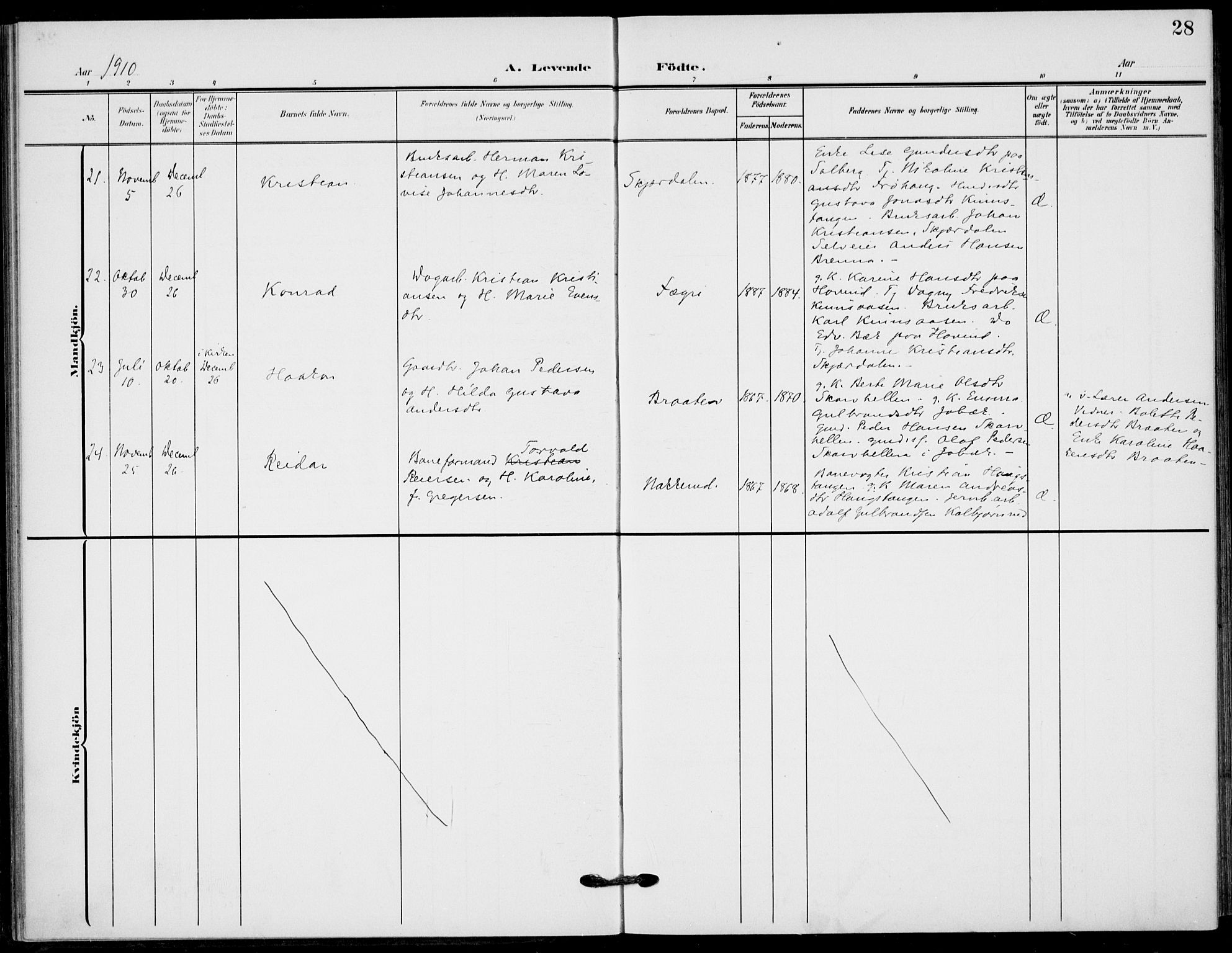 Hole kirkebøker, SAKO/A-228/F/Fb/L0003: Parish register (official) no. II 3, 1906-1916, p. 28