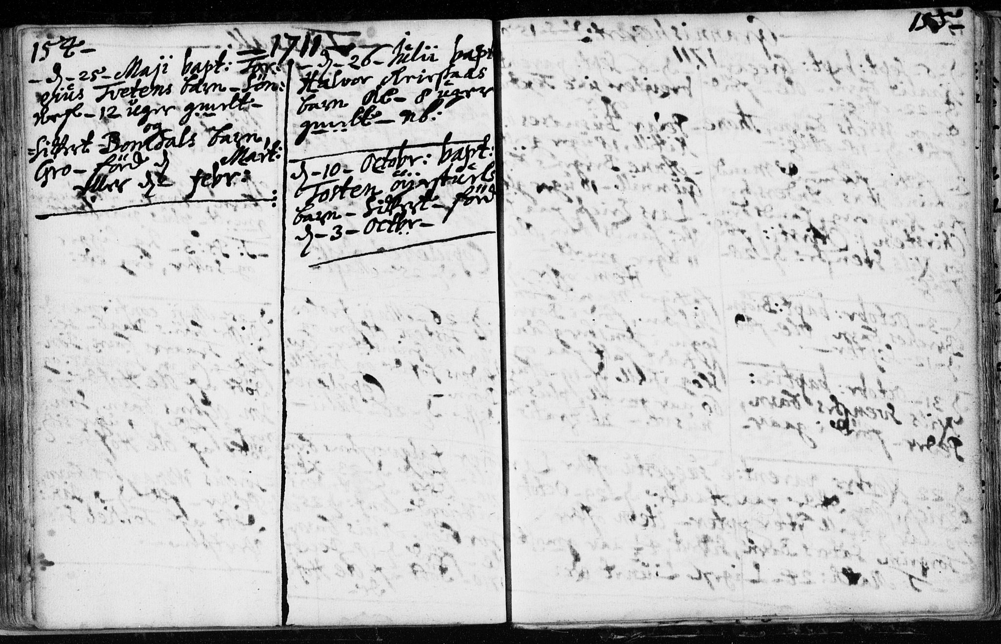 Hjartdal kirkebøker, AV/SAKO-A-270/F/Fa/L0001: Parish register (official) no. I 1, 1685-1714, p. 154-155