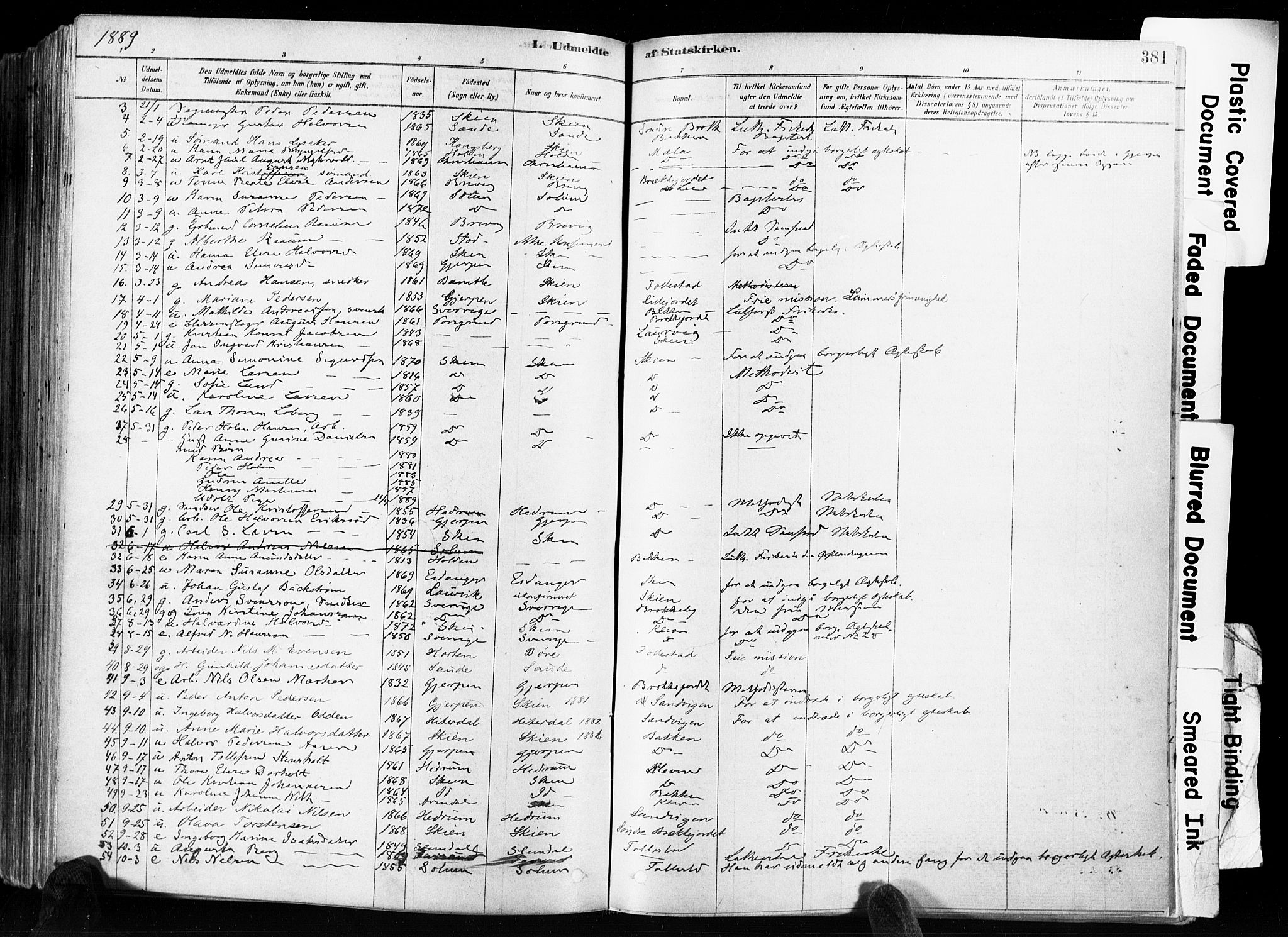 Skien kirkebøker, SAKO/A-302/F/Fa/L0009: Parish register (official) no. 9, 1878-1890, p. 381
